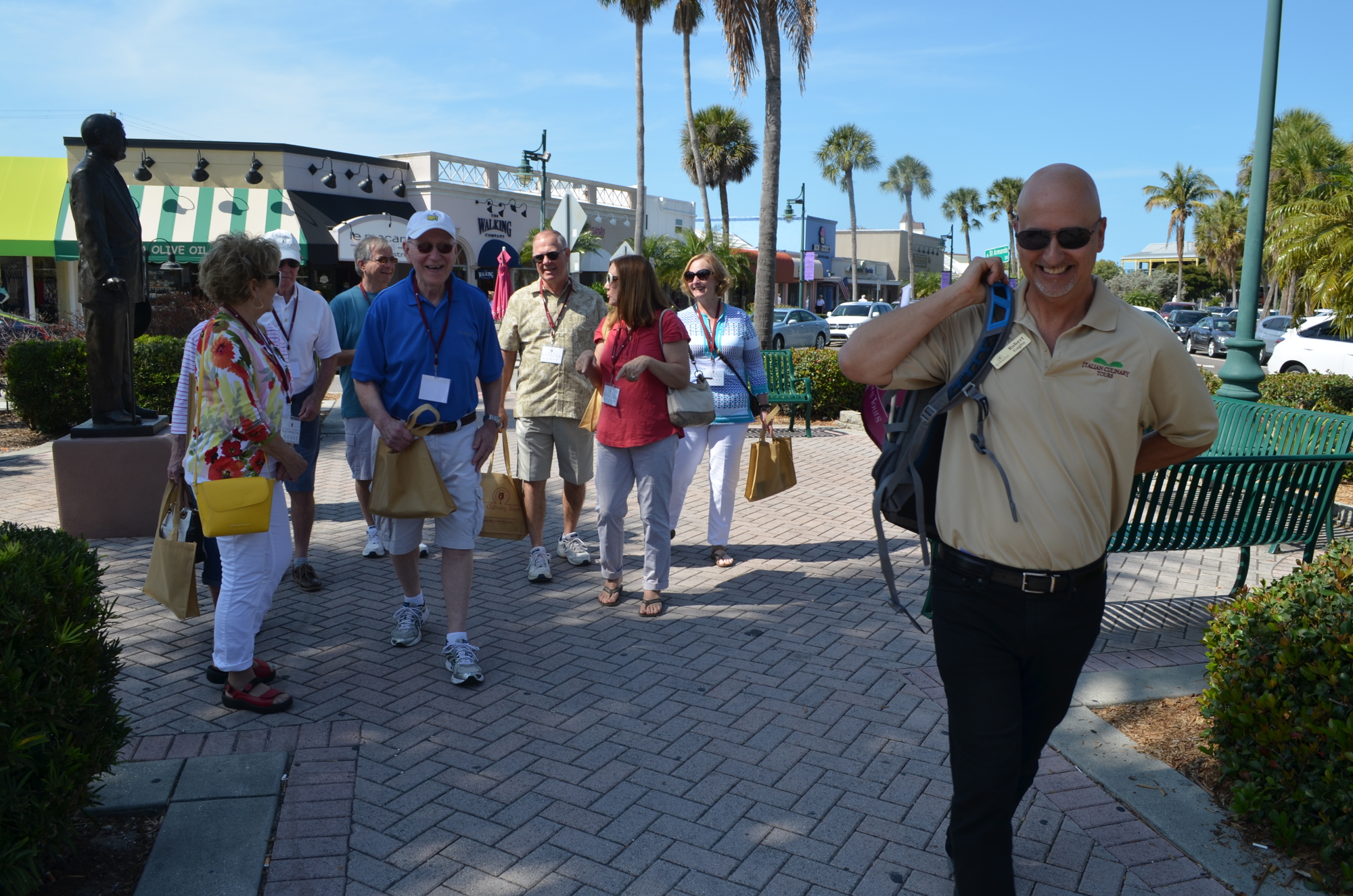 Robert Gaglio guides a tour, starting at the John Ringling statue on St. Armands Circle.