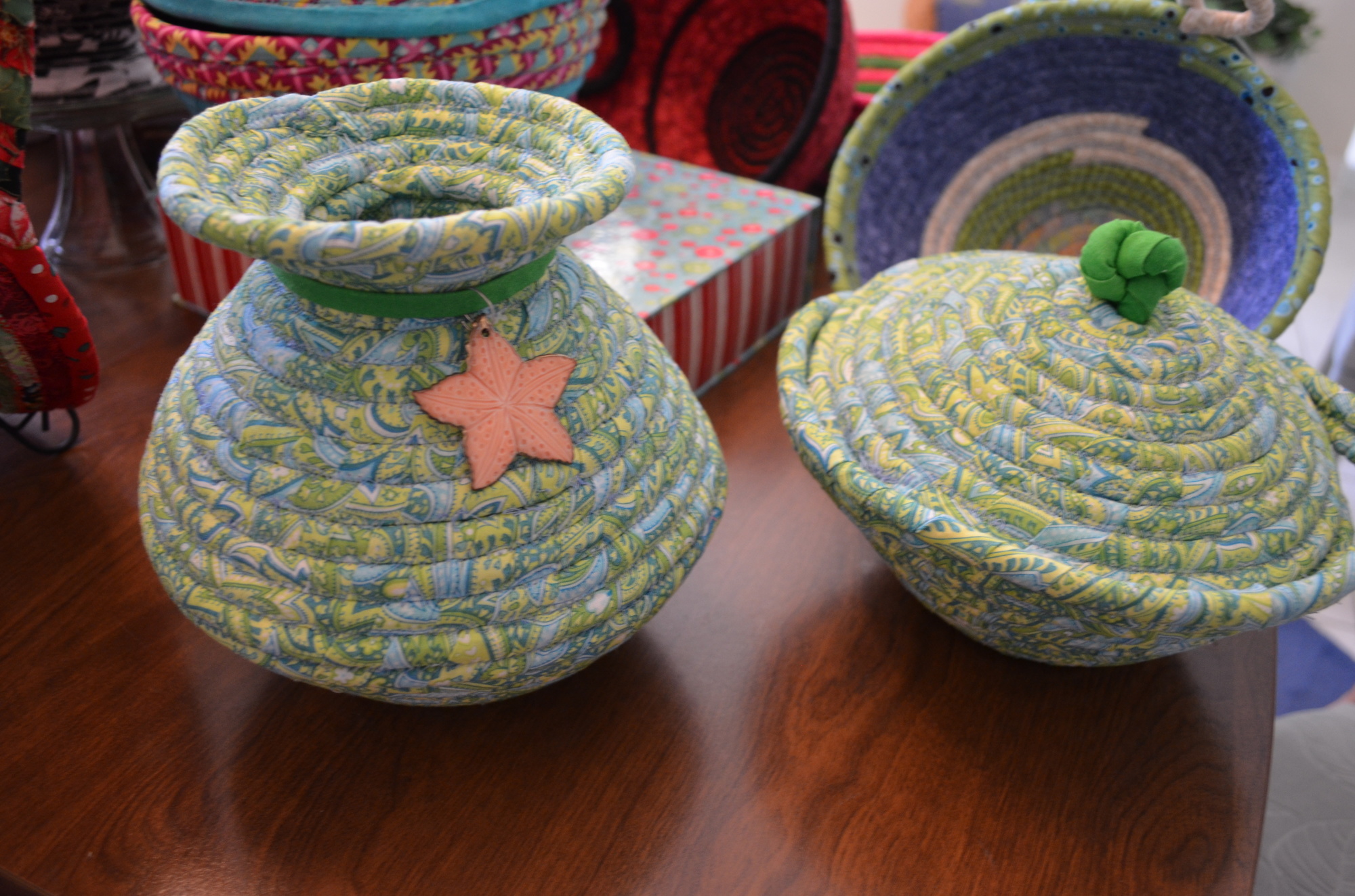 Christine O'Leary's fabric pottery will be on display at the Osprey Library at Historic Spanish Point during the month of April.