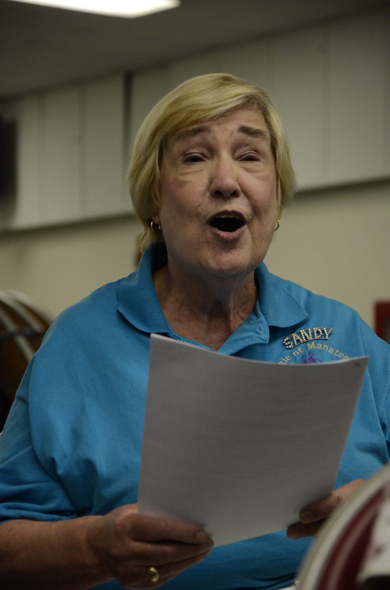 Sandy Fitzpatrick of Horseshoe Bend practices a new song with her chorus members.
