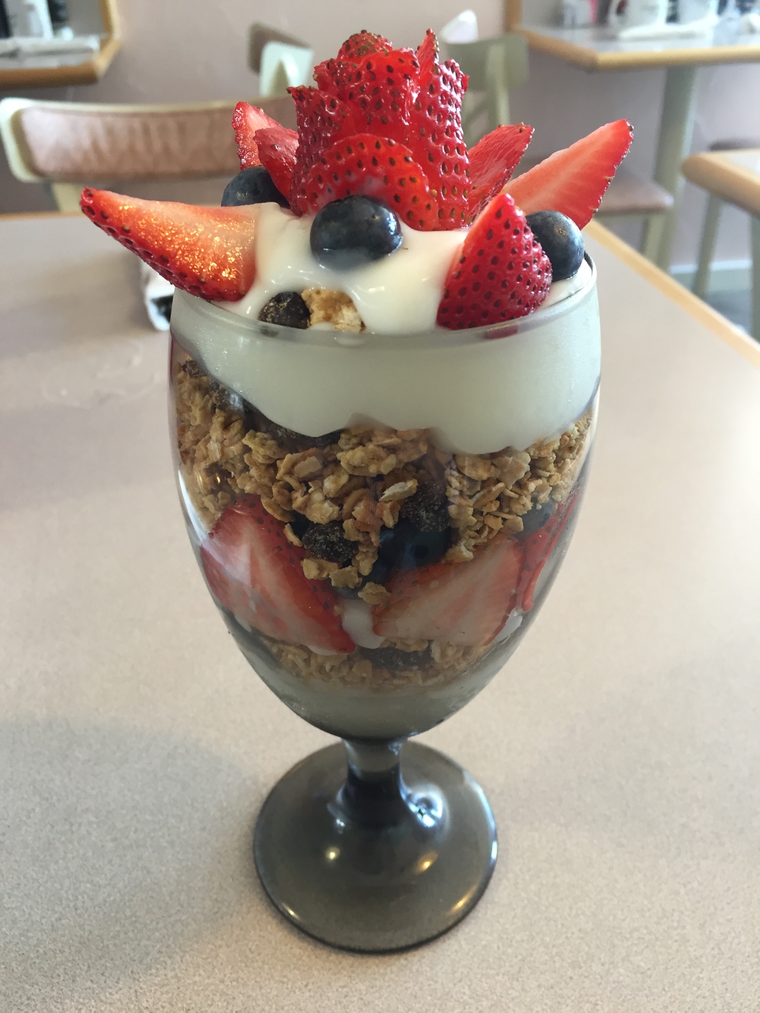 Longbeach Café’s Good Morning Cocktail, with layers of vanilla yogurt, granola and seasonal berries. It is $7.95.