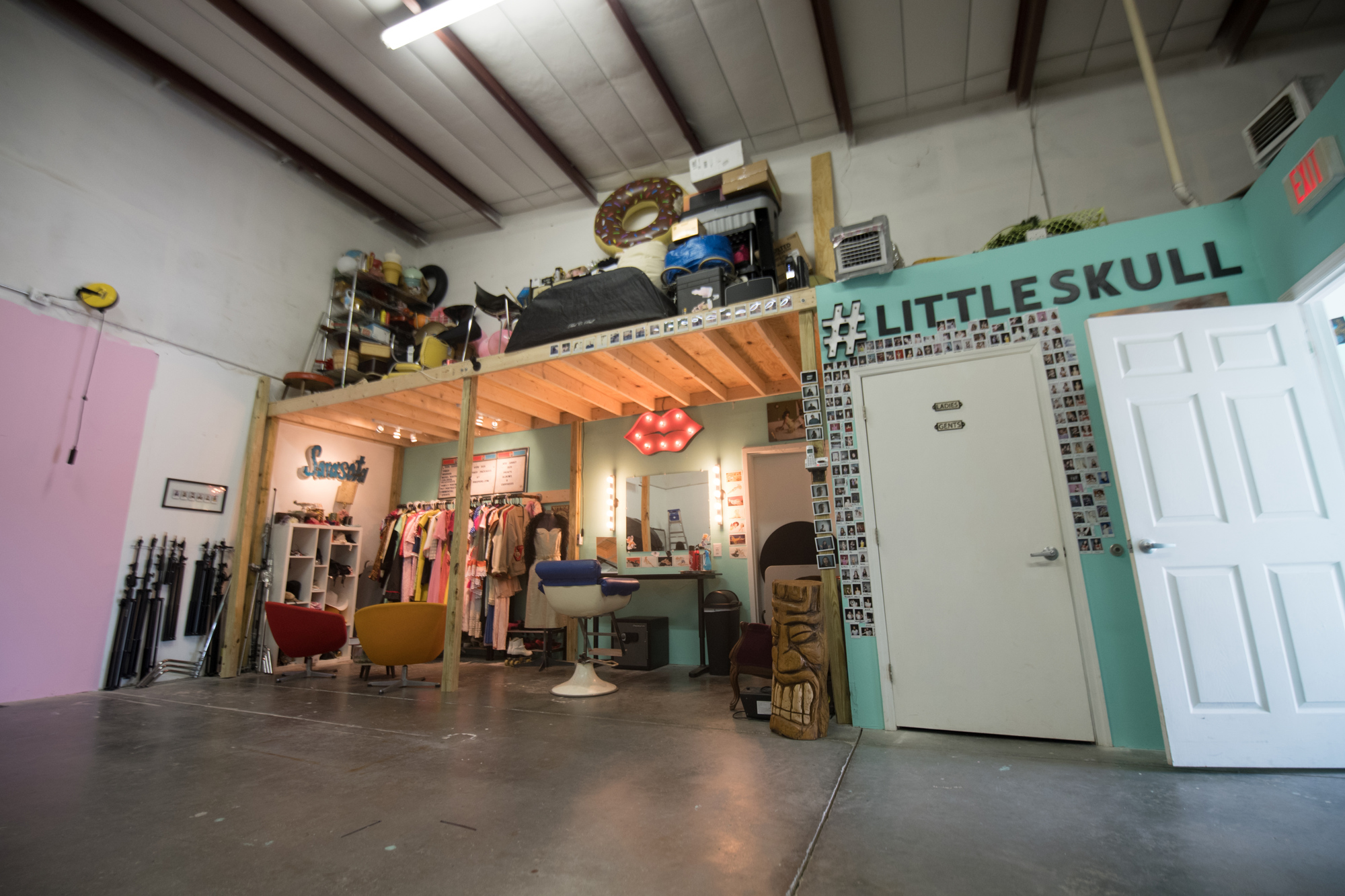 The studio and its dressing room area doubles as a showcase for the Devaneys’ extensive prop collection. Photo by Little Skull Photography.