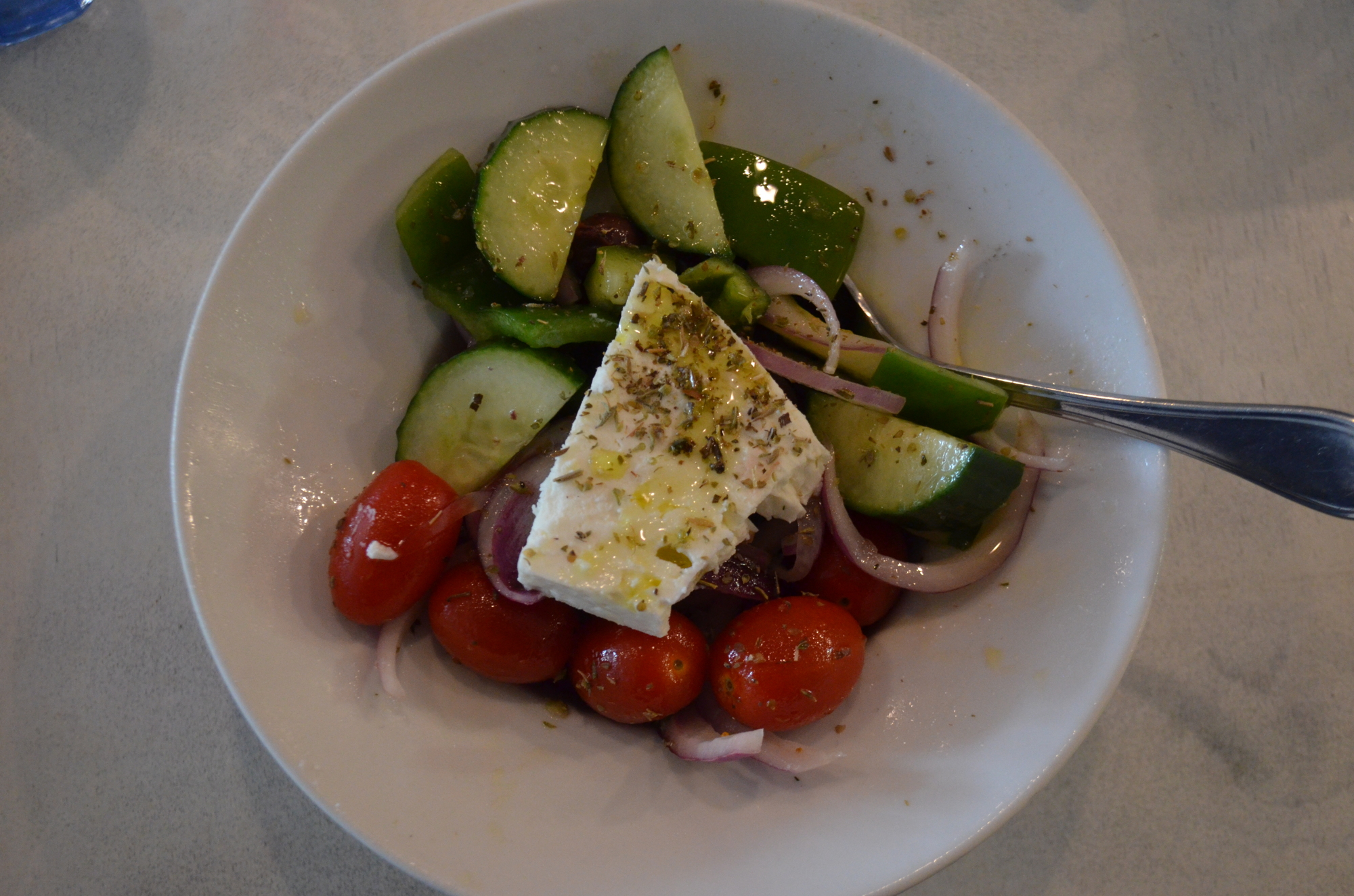 The Greek Salad at Blu Kouzina is $13.