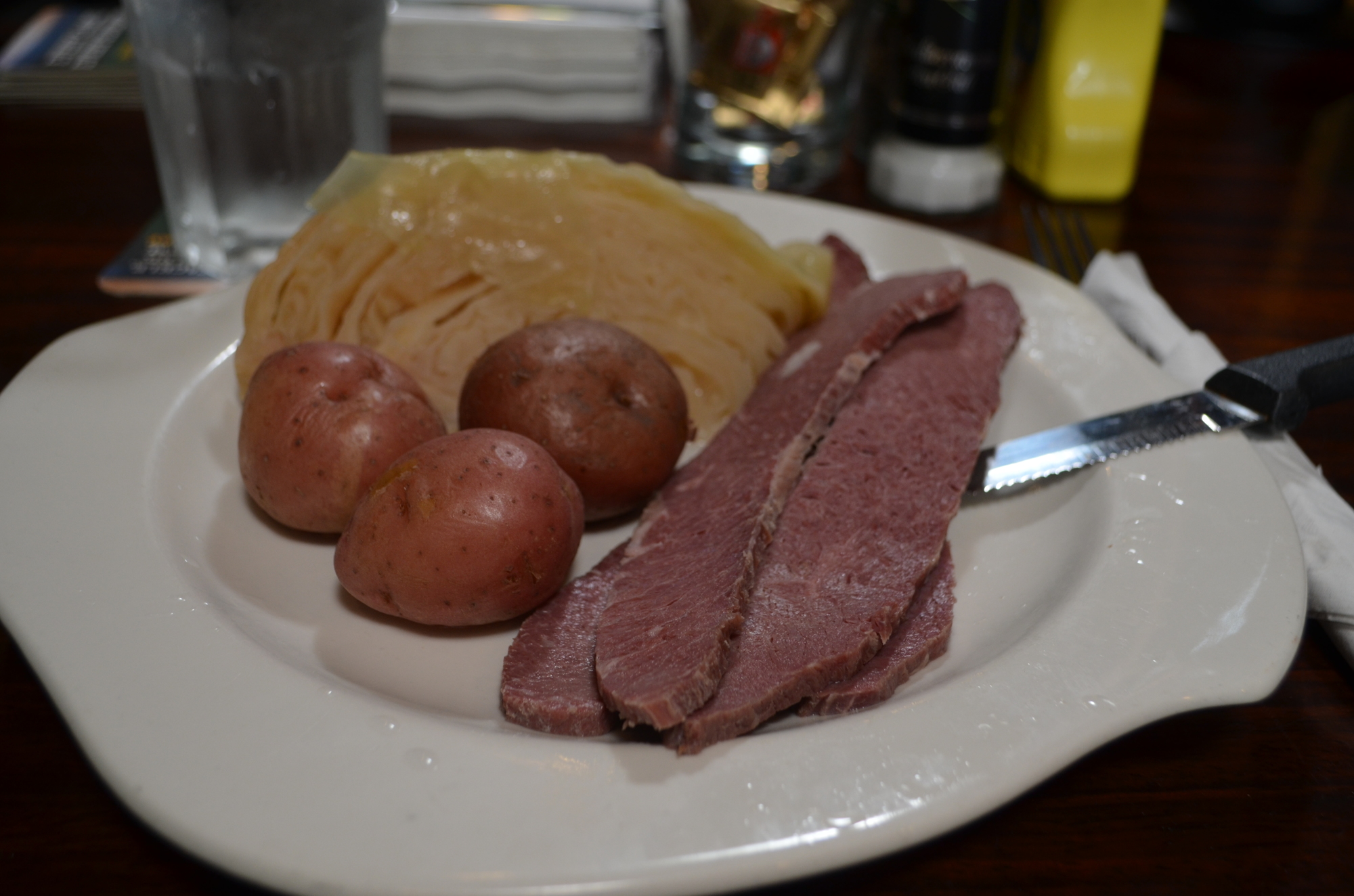 The corned beef and cabbage at Lynches is $17.