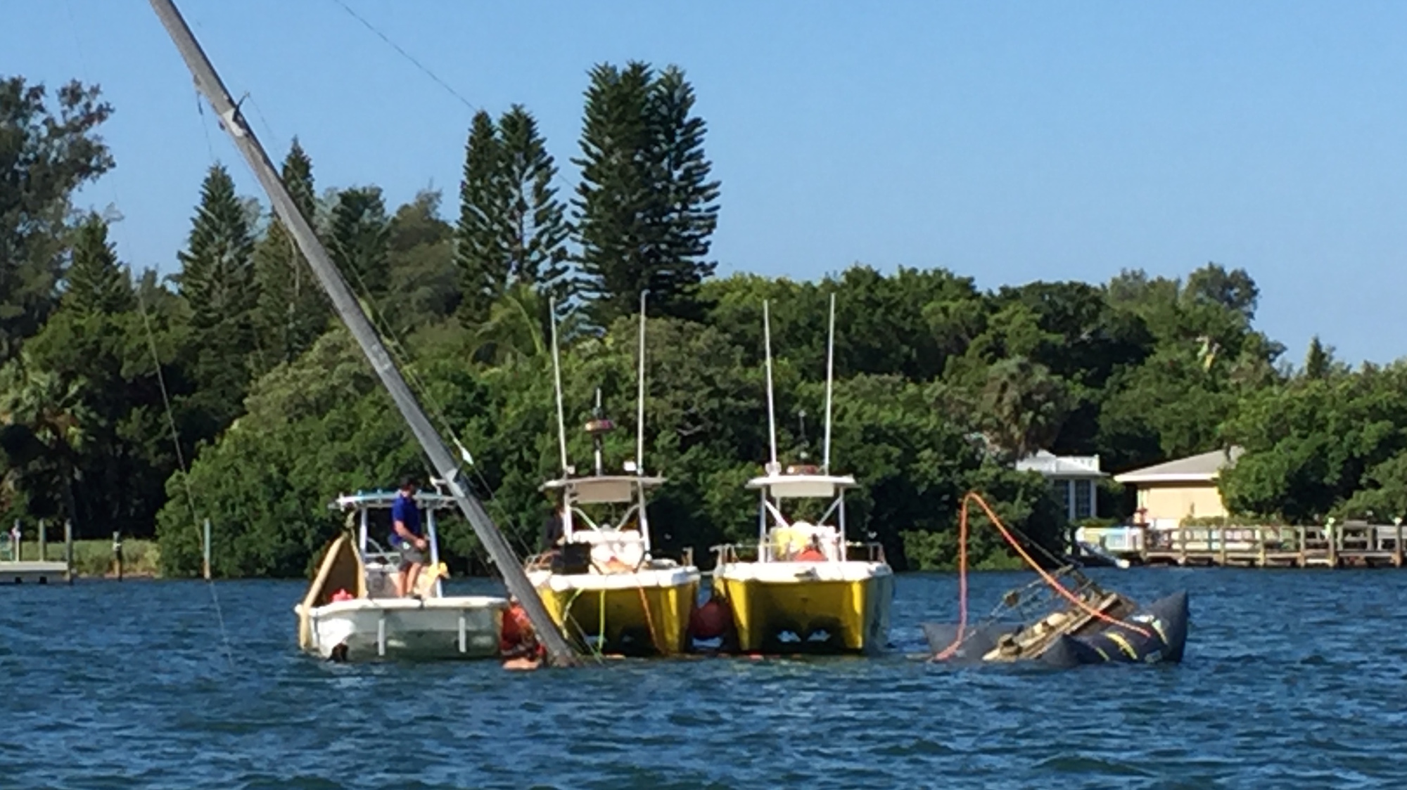 Blenker Boatworks and Marina of Bradenton worked two days to raise the sunken sailboat. Courtesy photo