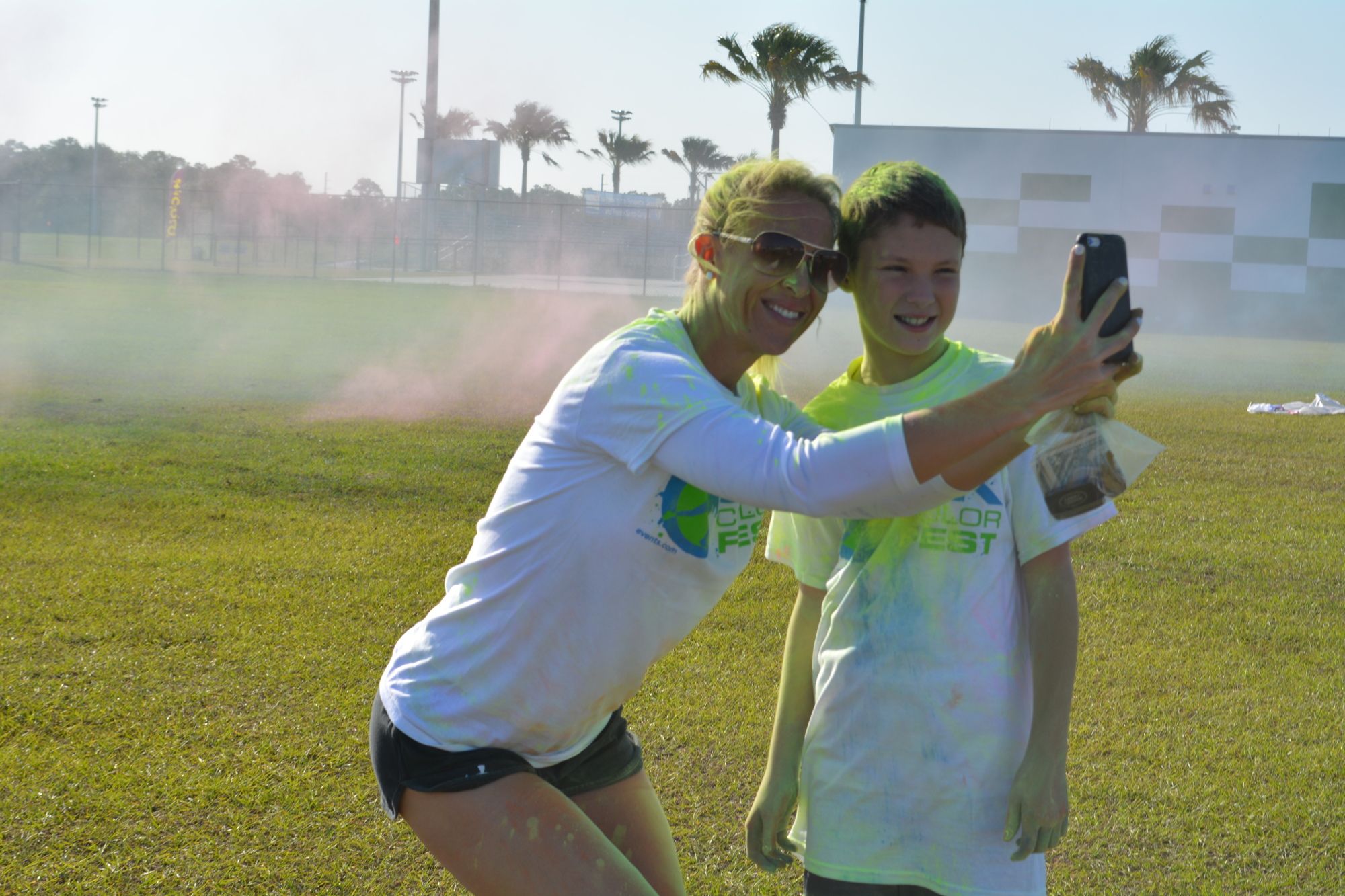 Lakewood Ranch's Stephanie Heald and her son, Connor, 11, signed up the evening before the event. They stuck around long enough Saturday morning to paint themselves with colored chalk and take a selfie.