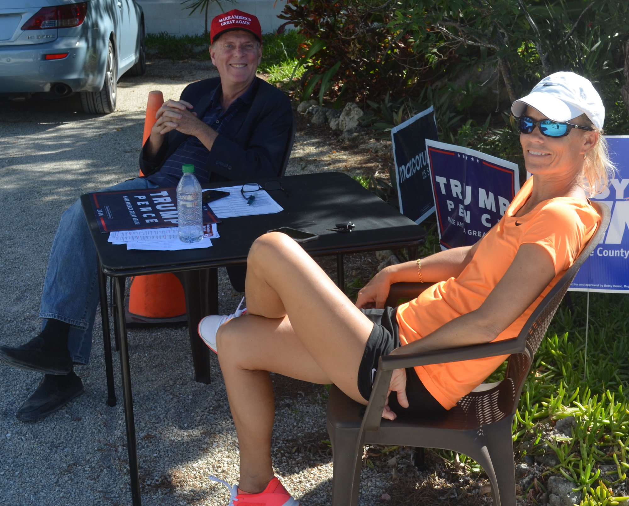 Dr. Jim Whitman and Charlotta Langley enjoy Election Day at the Island Chapel. Terry O'Connor