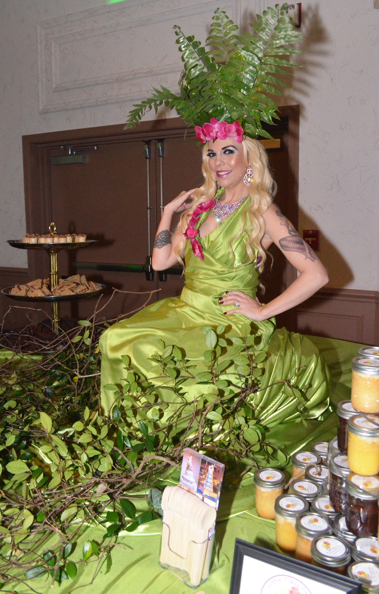 Virginia Hughes models as an enchanted forest figure on the dessert table. Photo by Niki Kottmann