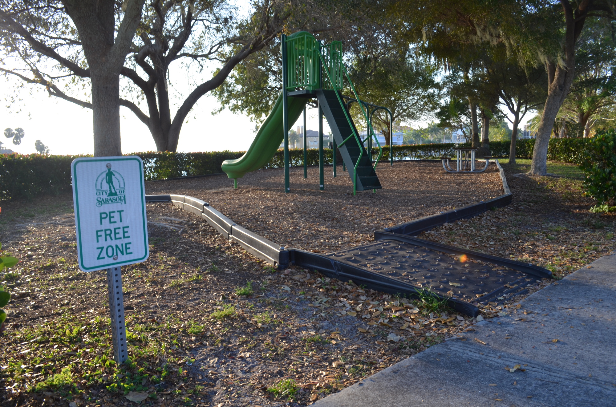Portions of Sapphire Shores Park are designated as pet-free zones. Residents say this allows the park to function well, but city officials want more consistent policies.