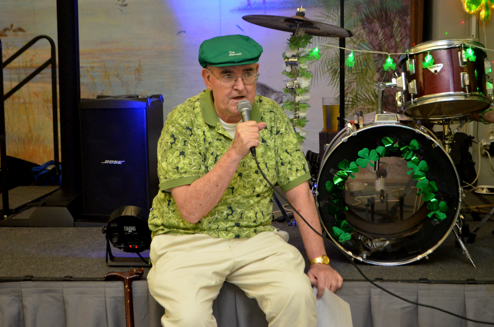 Fr. Gerry sings for the crowd at the St. Mary's St. Patrick's Day Party in March.
