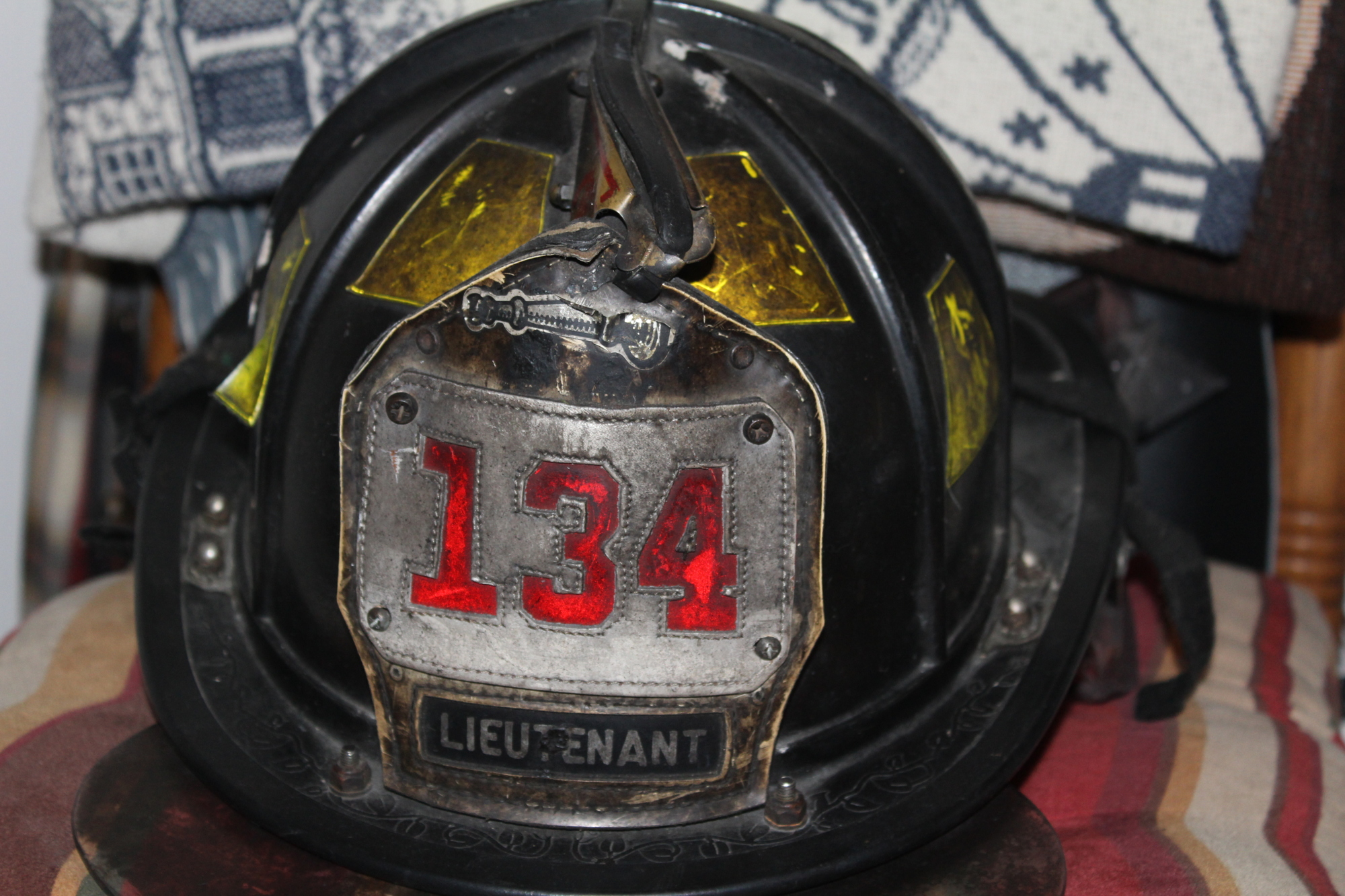 The helmet that Gerard McParland wore on the 9/11 site while he was cleaning up debris.