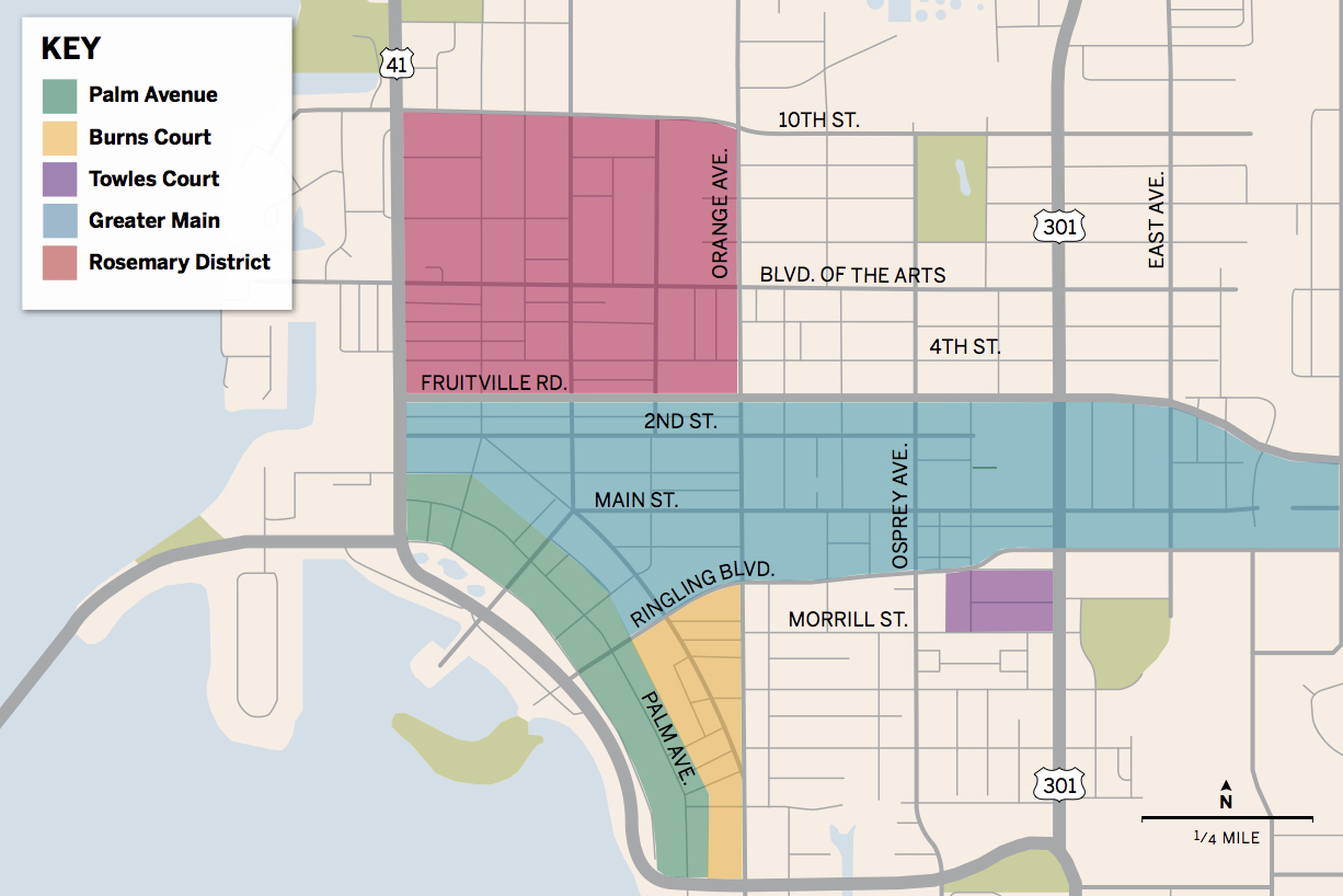 Downtown groups are discussing a marketing campaign that could emphasize individual districts within the greater downtown area. Map by Meghan Sasser.