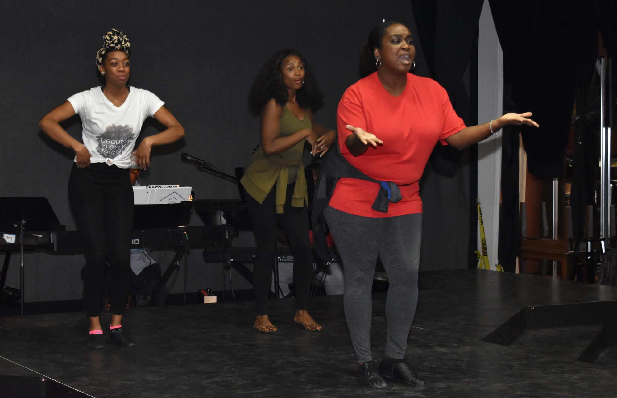 Cherise James, JoAnna Ford and Syreeta Banks rehearse a song from “Dreamgirls” on June 14 at The Westcoast Black Theatre Troupe. Photo by Niki Kottmann