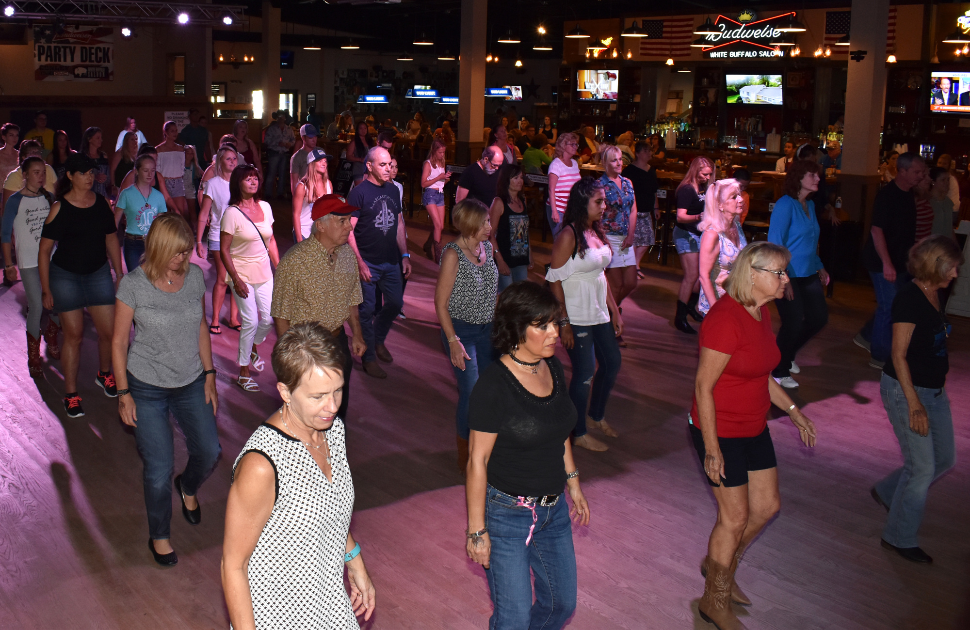 Line-dancing lessons at White Buffalo Saloon are two hours long, though you can jump in at any time, and are followed by an evening of line dancing sans instruction. Photo by Niki Kottmann