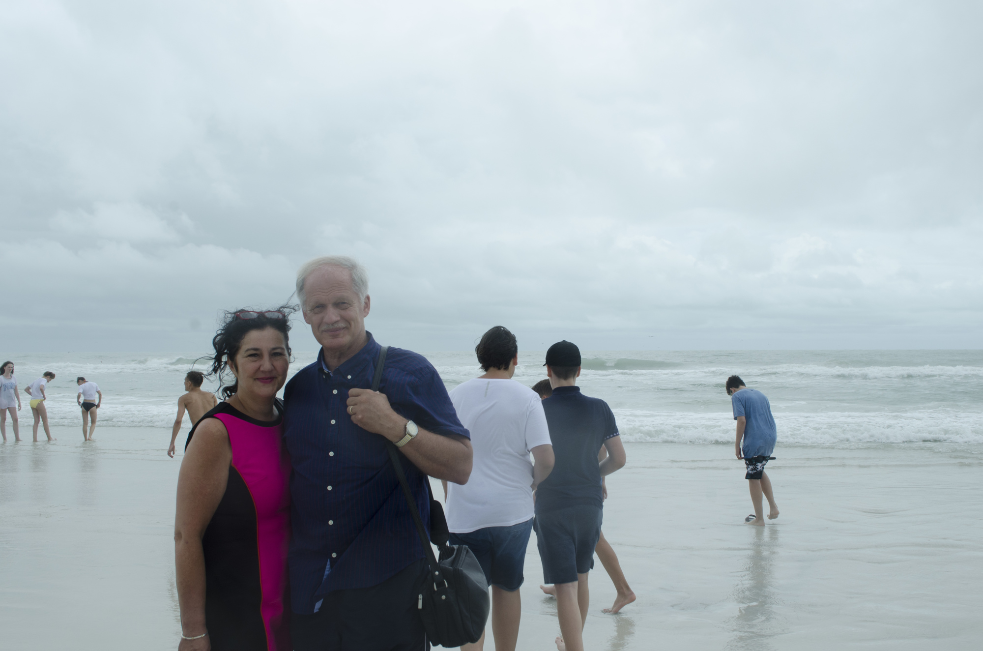 Christine and Peter Czarmikau arrived in Siesta Key July 31, bringing with them about 50 teenagers. The storm didn't stop them from checking out the beach right away.