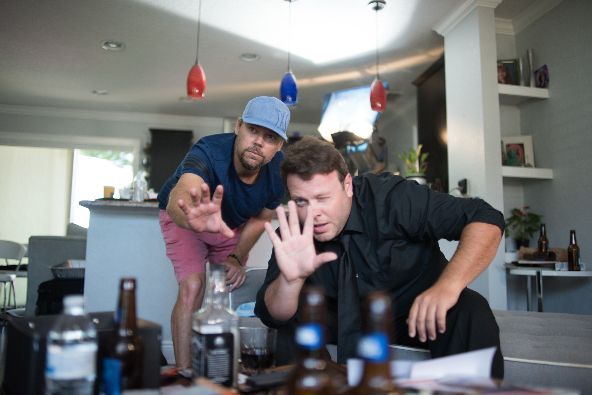 “Bedsheet Man” directors and producers Ryan Bodie and David Leo Schultz size up a scene.