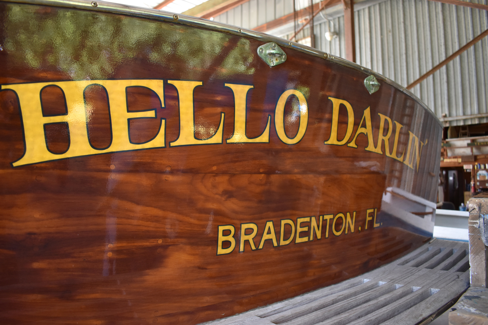 One of the old boats sitting in George Luzier’s shop was named after the favorite phrase of his childhood friend Bill Hebb, who used to shout “Hello darlin!” to get the attention of girls when they were growing up.