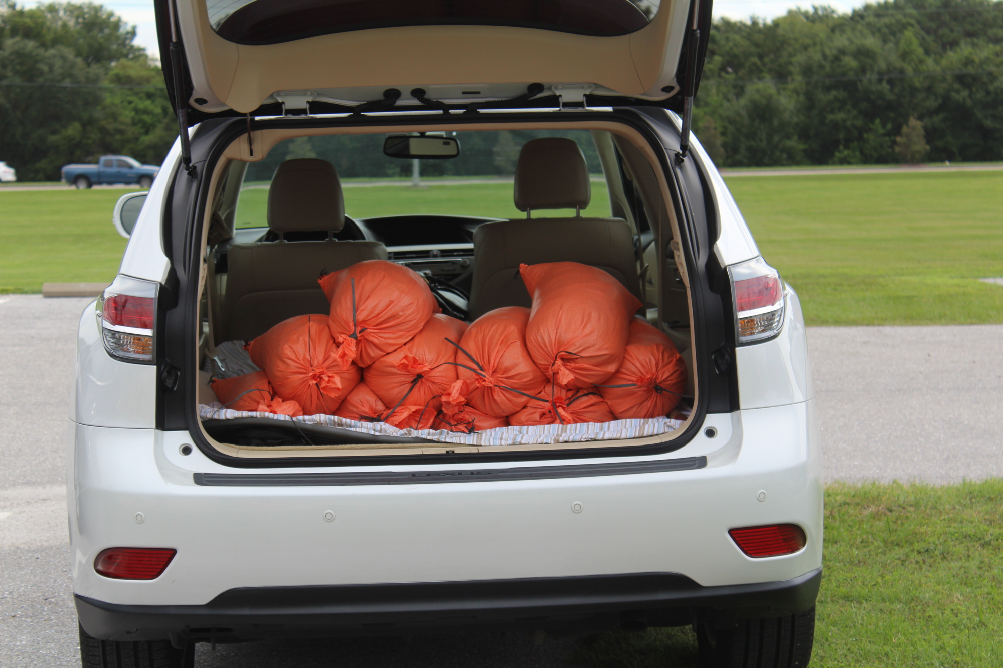 A car sits loaded with sandbags in preparation for Hurricane Irma.
