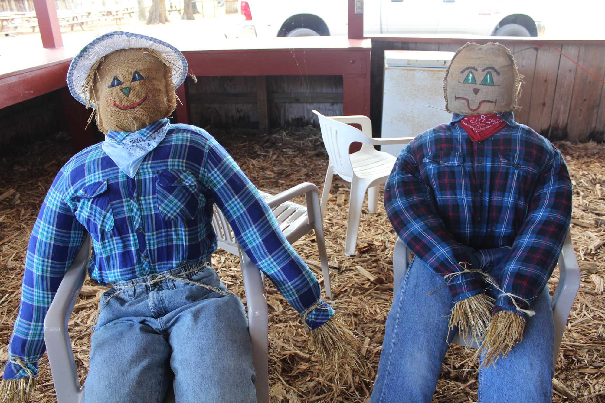 Connie Hunsader, 79, is building 40 scarecrows for this year’s Pumpkin Festival, including this cute couple.