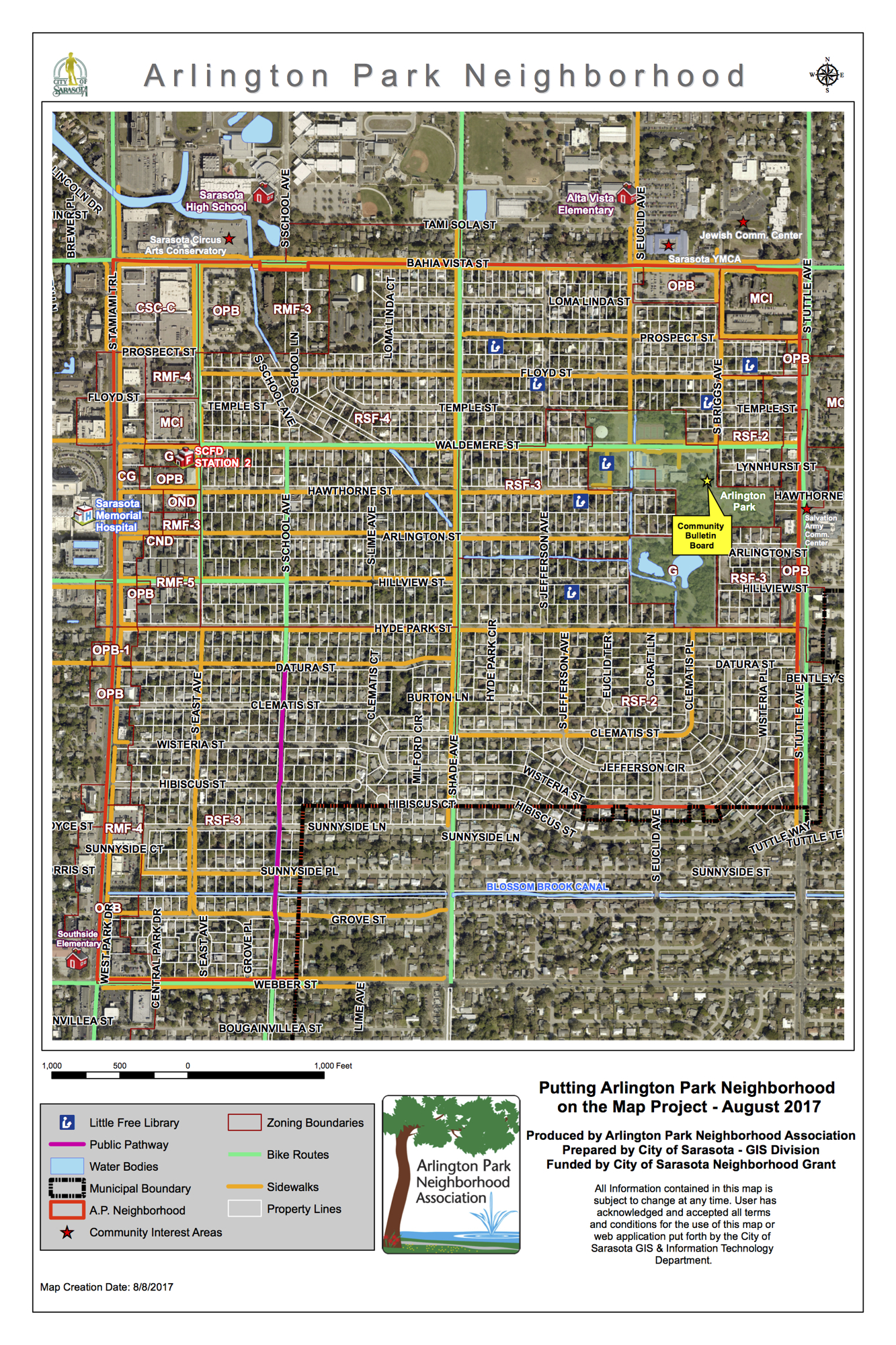 The Arlington Park neighborhood map is designed to highlight public spaces and share other important information with residents.