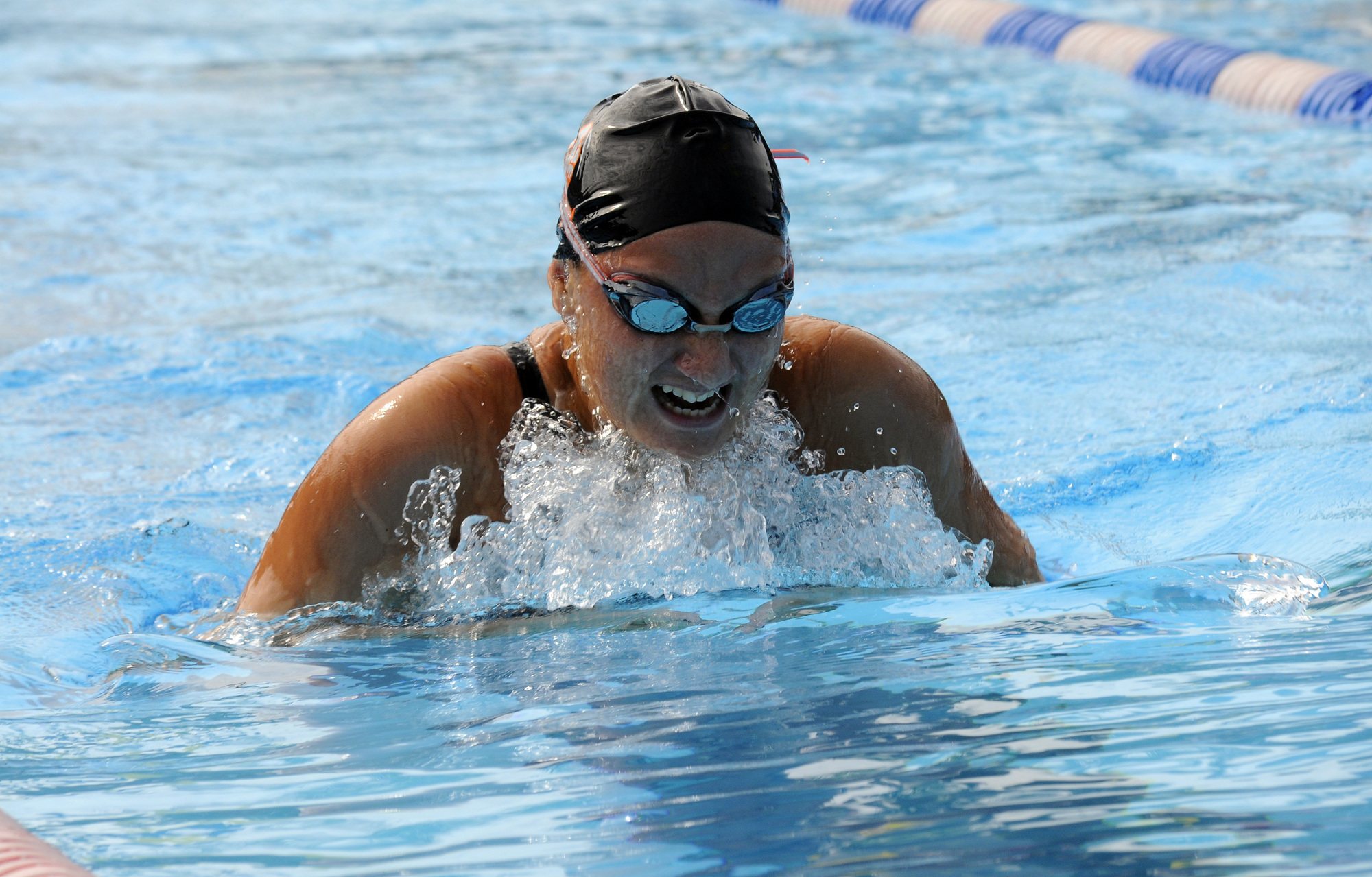 Isabel Traba swims the breaststroke leg of a 200-yard individual medley. File photo.