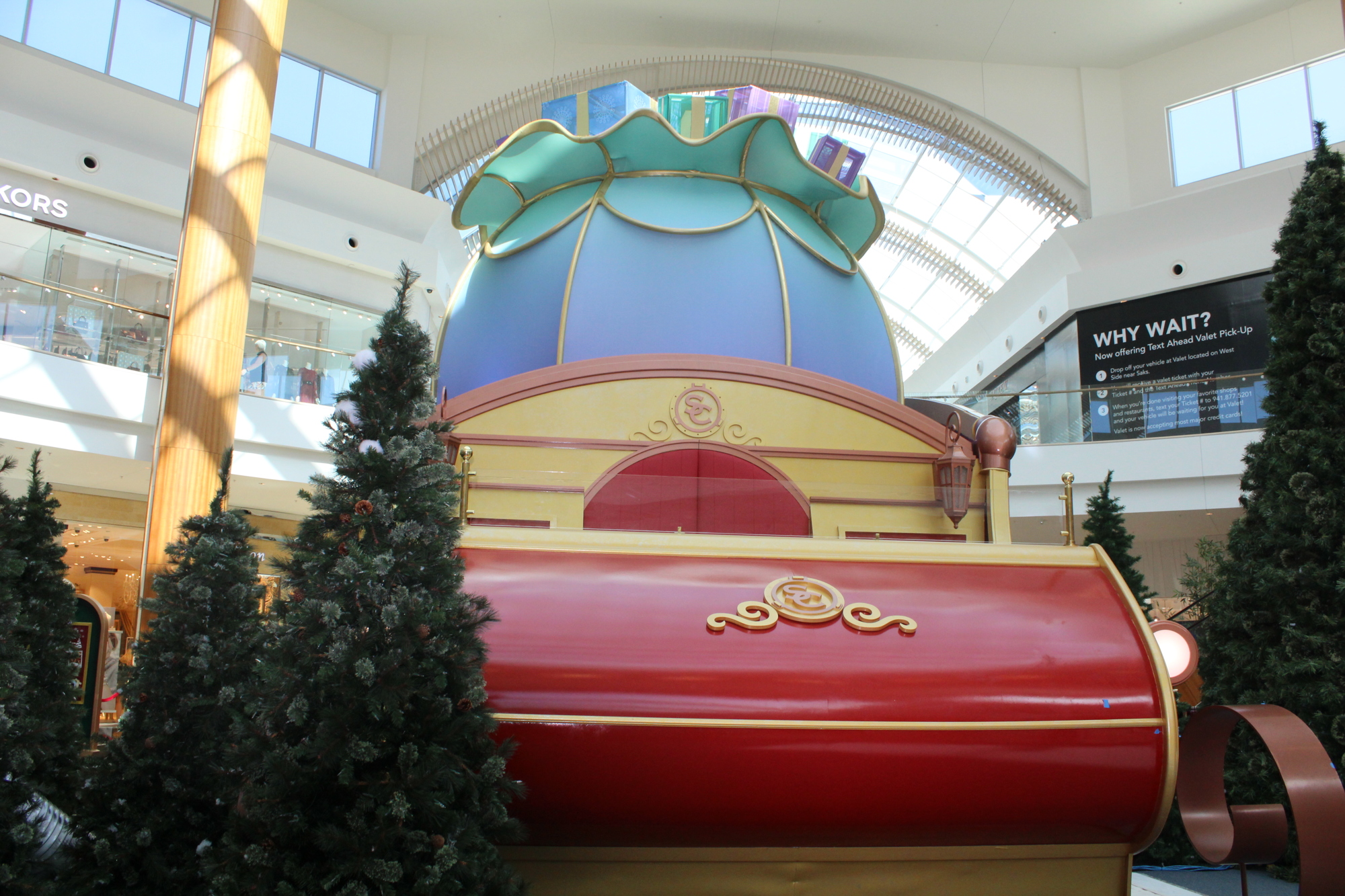 Santa's sleigh, located in the center of the Mall at University Town Center, is the centerpiece of Santa's Flight Academy.