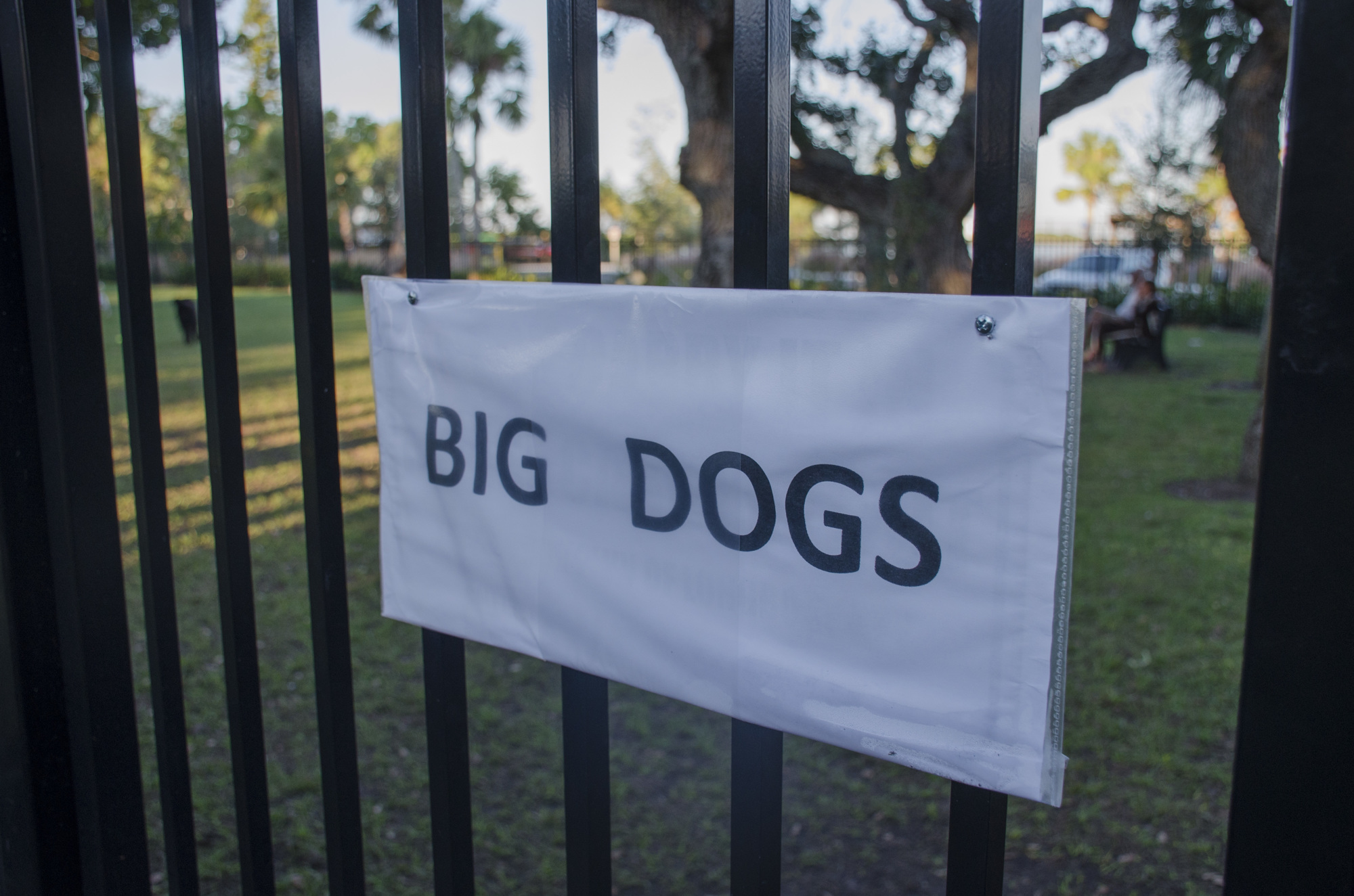 A temporary sign at Bay Front dog park. 