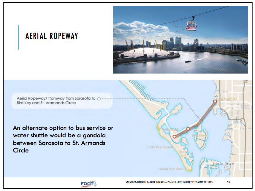 One of the proposals is a tramway from mainland Sarasota to St. Armands Circle.
