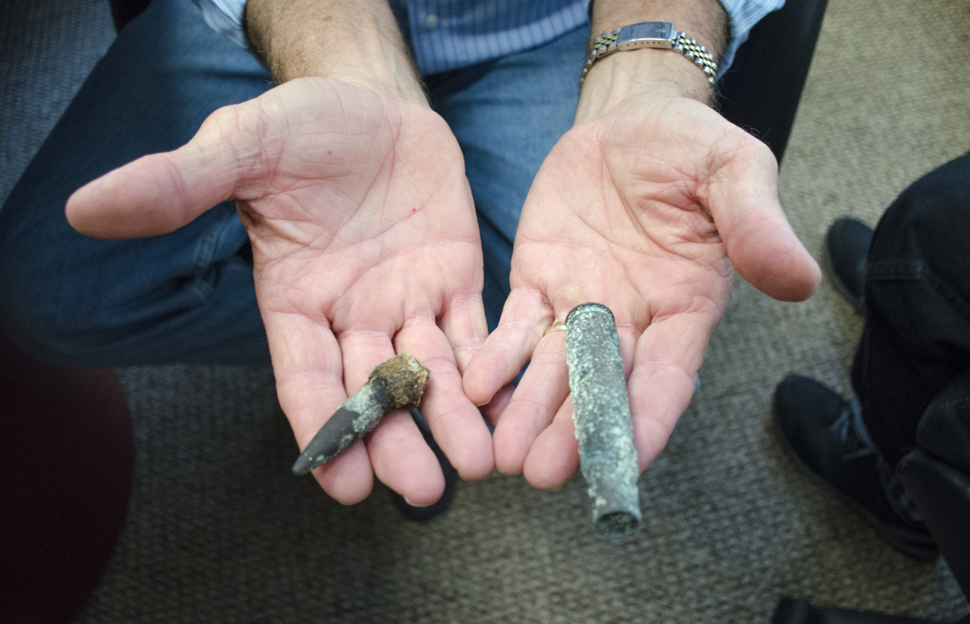 .50 calliber bullet (left) and casing found in the sand durring one of the island's many beach-nourishment projects.