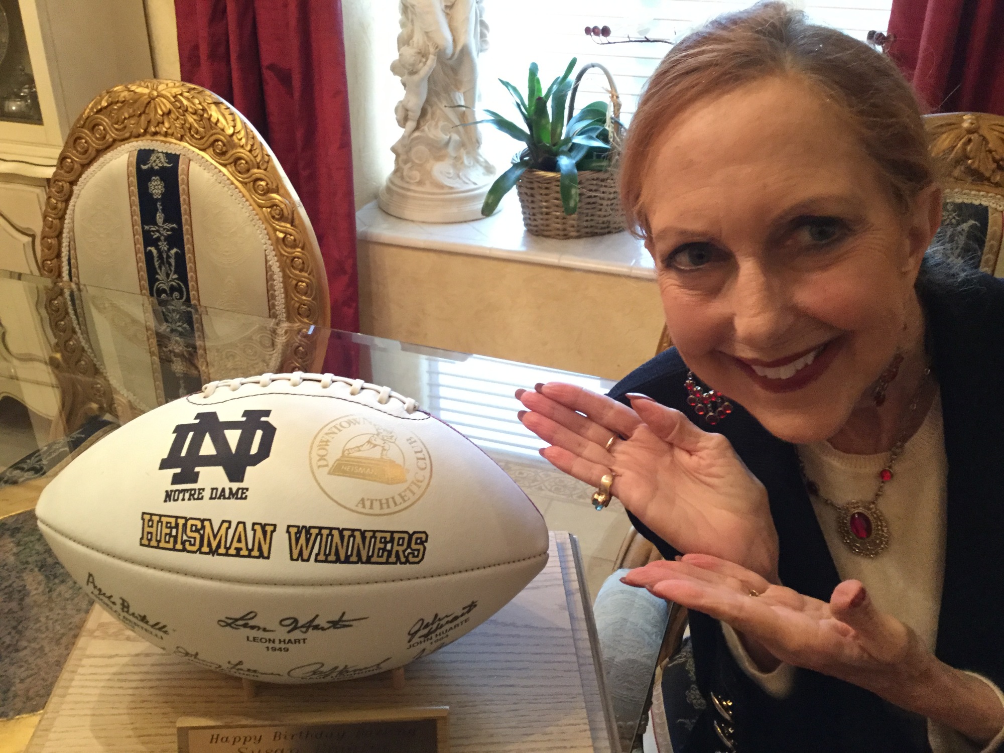Susan Romine still loves the football her husband, Terry, gave her. Courtesy photo.