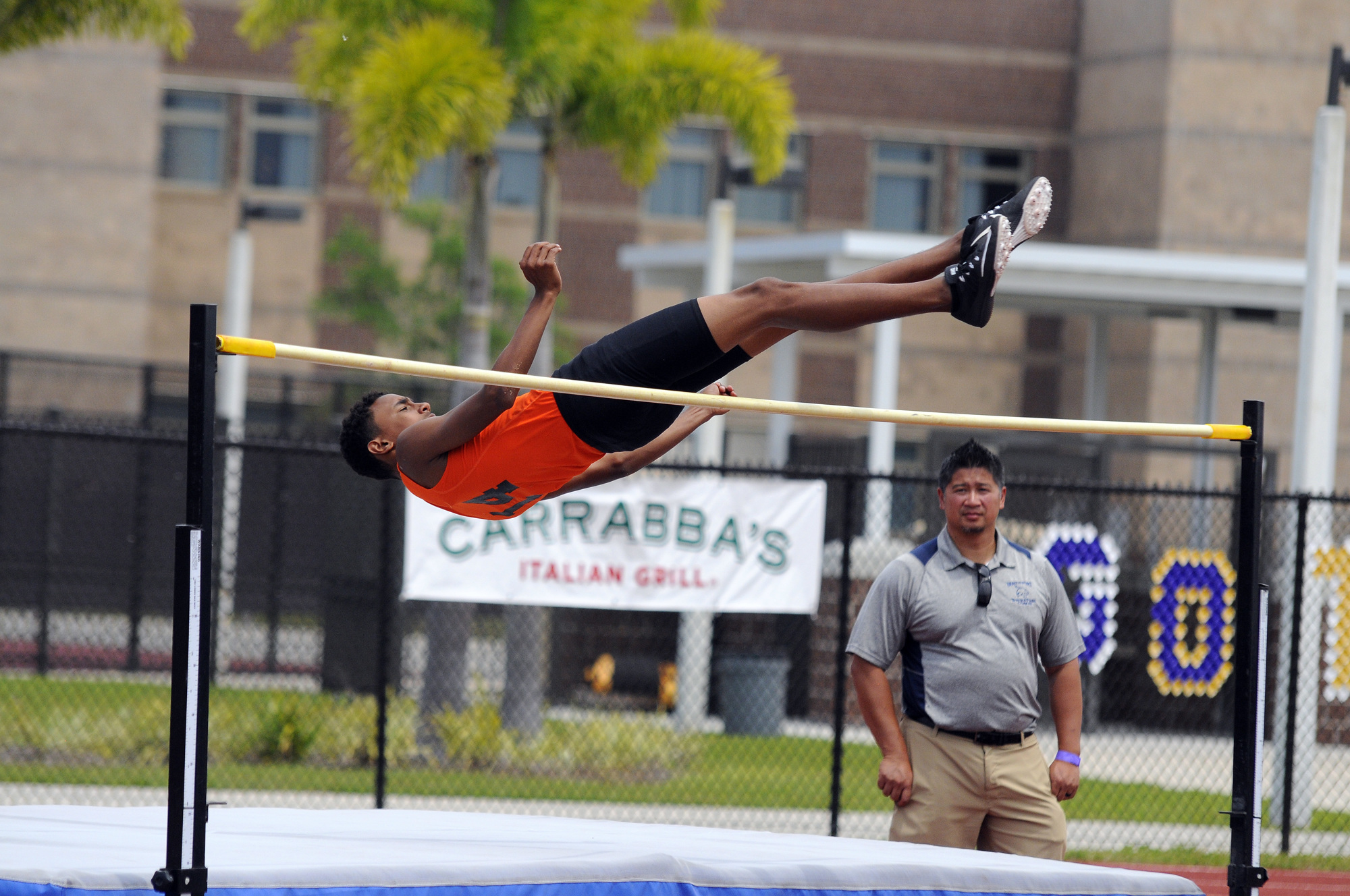 Sarasota High then-junior Jaasiel Torres won the Class 4A high jump title in 2017. File photo.