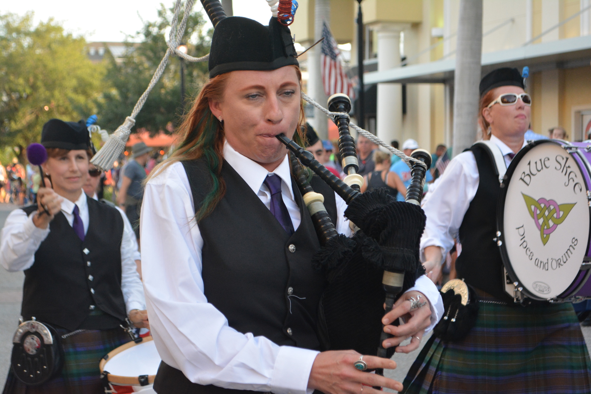Courtney Calo of Sarasota kept the music flowing as a member of Blue Skye Pipes and Drum during the 2017 Tribute to Heroes Parade.
