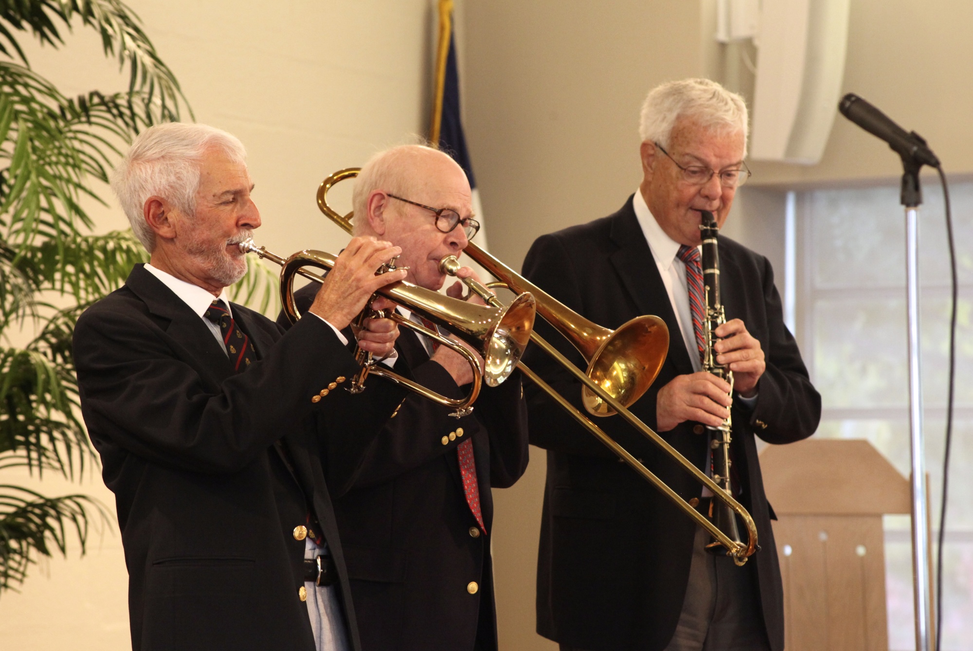 Jim Martin on flugelhorn is joined by Dick Hamilton on trombone and Tony Swain on clarinet at a Longboat Island Chapel Jazz Worship Service on Feb. 9, 2014. File photo