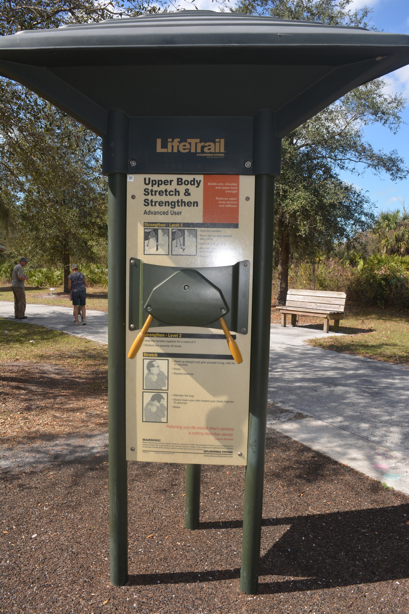 The workout trail at Urfer Family Park on Honore Avenue provides guides and markers.  