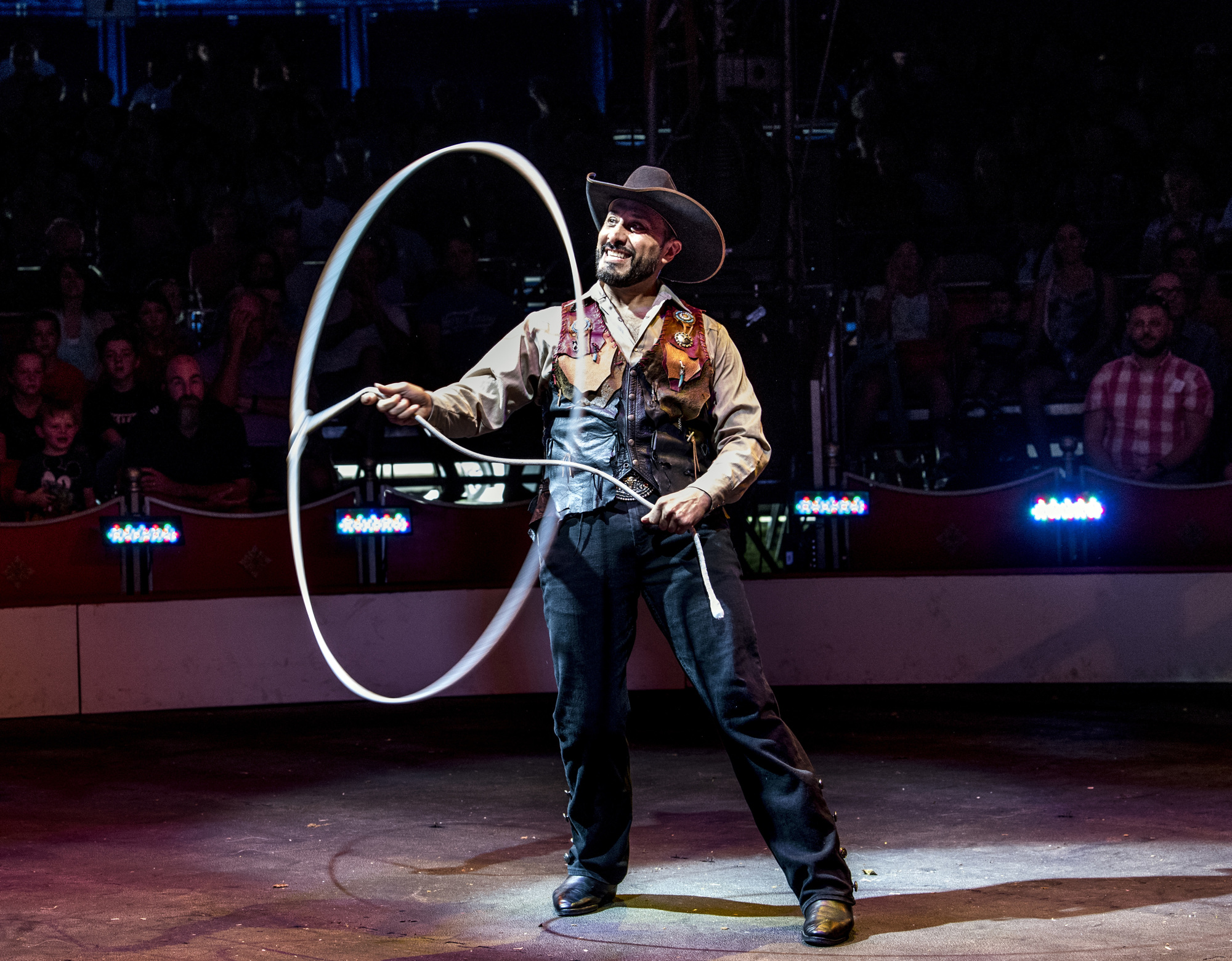 AJ Silver never thought he would end up in the circus, but after seeing a rodeo at Madison Square Garden as a child, he was forever entranced by lassoing. Photo by Cliff Roles