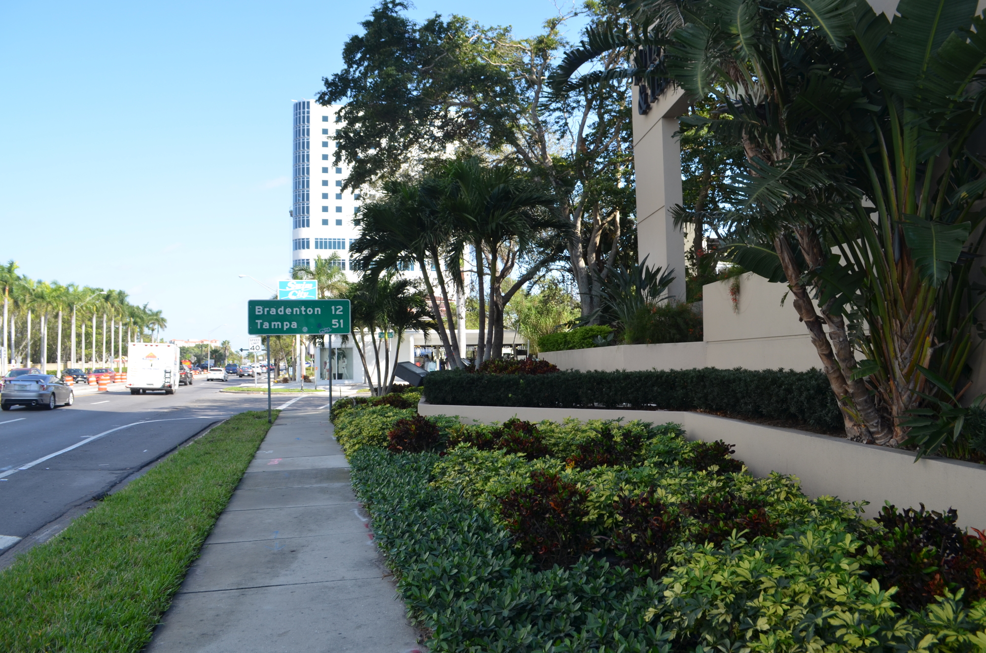 Planners say poor sidewalk conditions can arise even if a structure isn’t built to the property line — such as on this stretch of U.S. 41, across from the Westin Sarasota property.