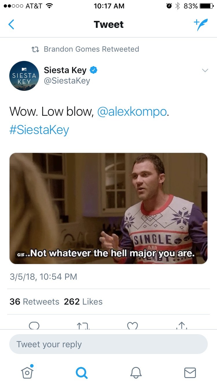 The @SiestaKey official Twitter account is everything I ever wanted. Also, this is why Alex is the second-most hated MTV reality star of all time (runner-up to his BFF Spencer Pratt, obviously)