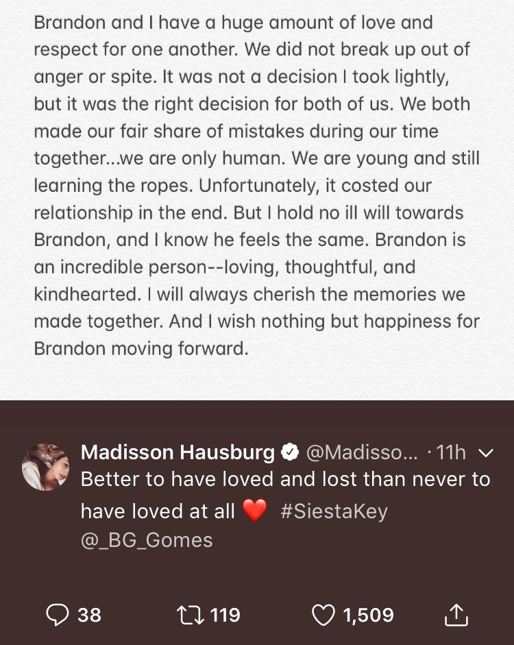 This is why Madisson is one of the only mature humans on this show (even if this was a fake relationship because let's be real, it's very possible).