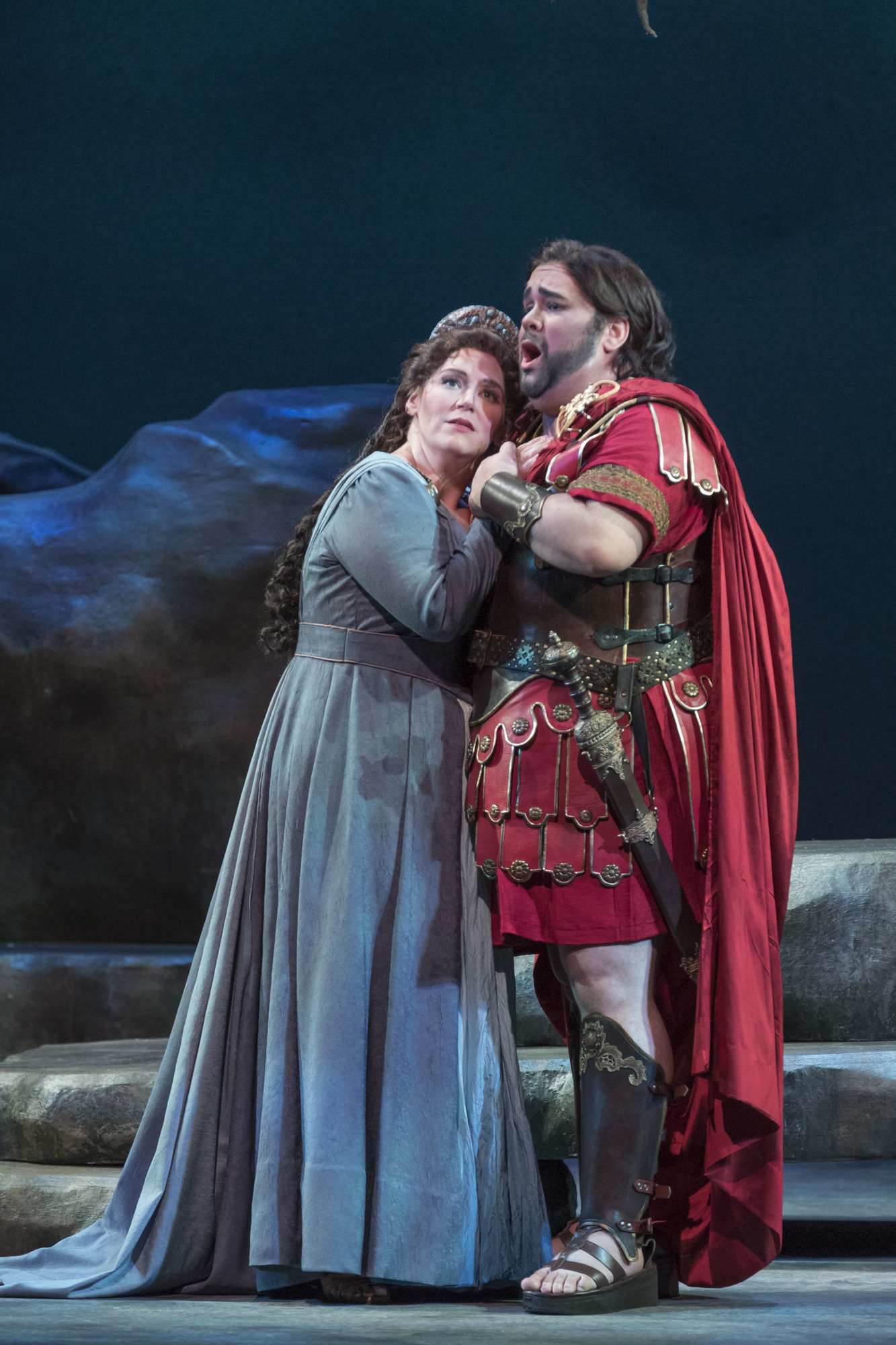 Jennifer Black as Adalgisa and Cameron Schutza as Pollione in Sarasota Opera’s production of Bellini’s 