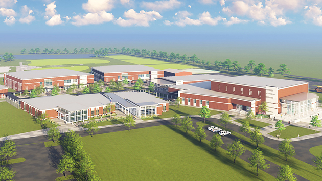 An aerial view the new North River High School in Parrish