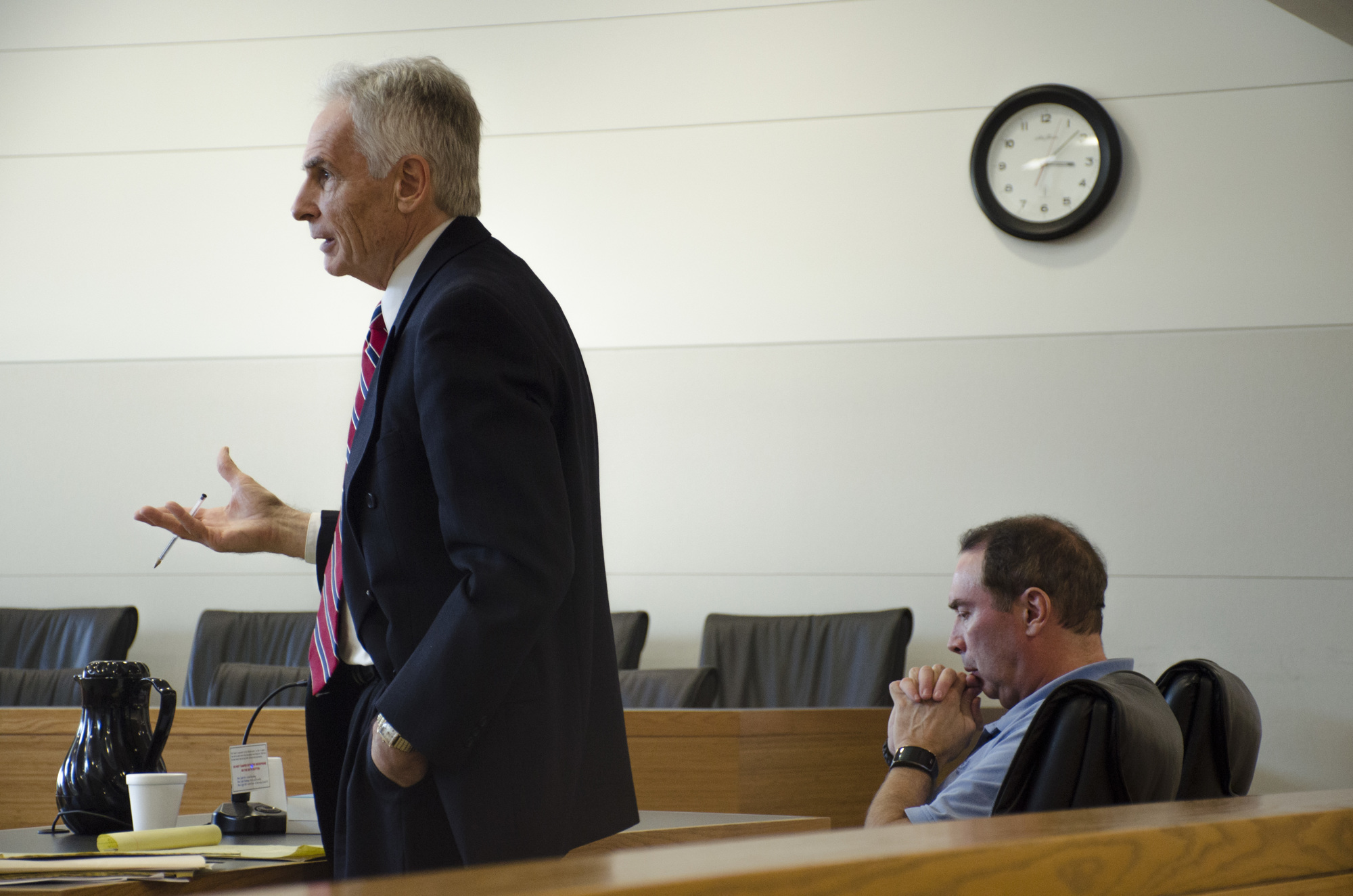 Wayne Natt, right, and his attorney, Michael Gelety, at an adversarial preliminary hearing in 2017.