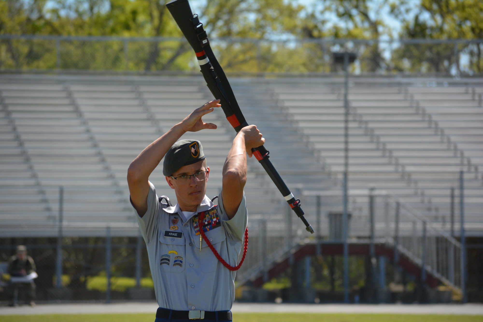 Braden River senior Kyle Krage leads his JROTC drill team to the state championships on Saturday.