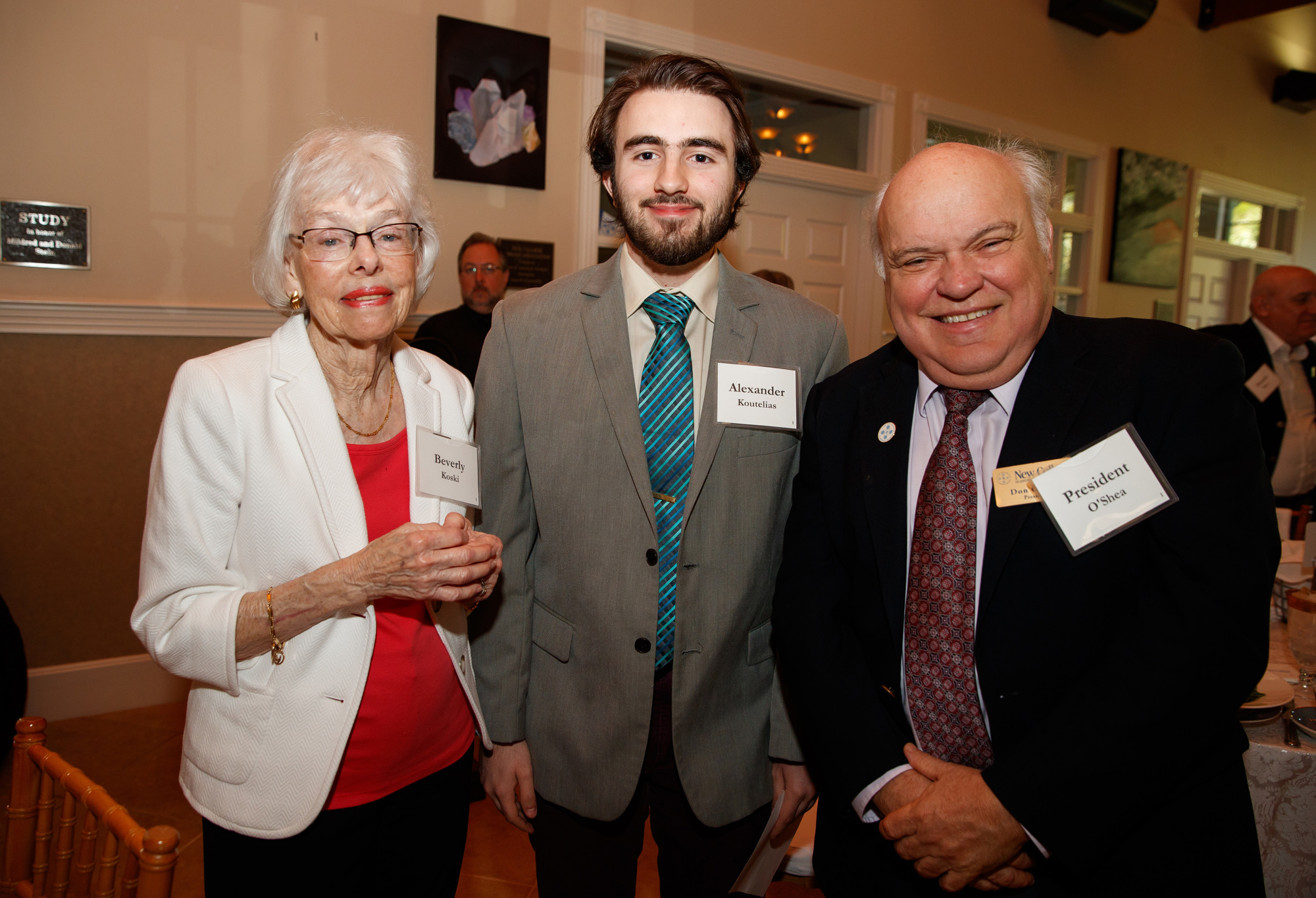 Beverly Koski, New College student Alexander Koutelias and New College President Don O’Shea. Photo by Casey Brooke Lawson.