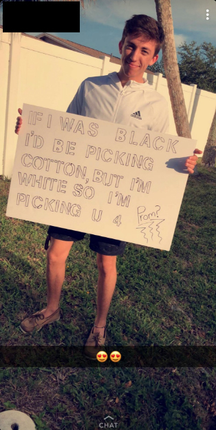 18-year-old Noah Crowley asked another student to prom with this message. The student posted this photo to Snapchat; her information was removed from the top left corner.