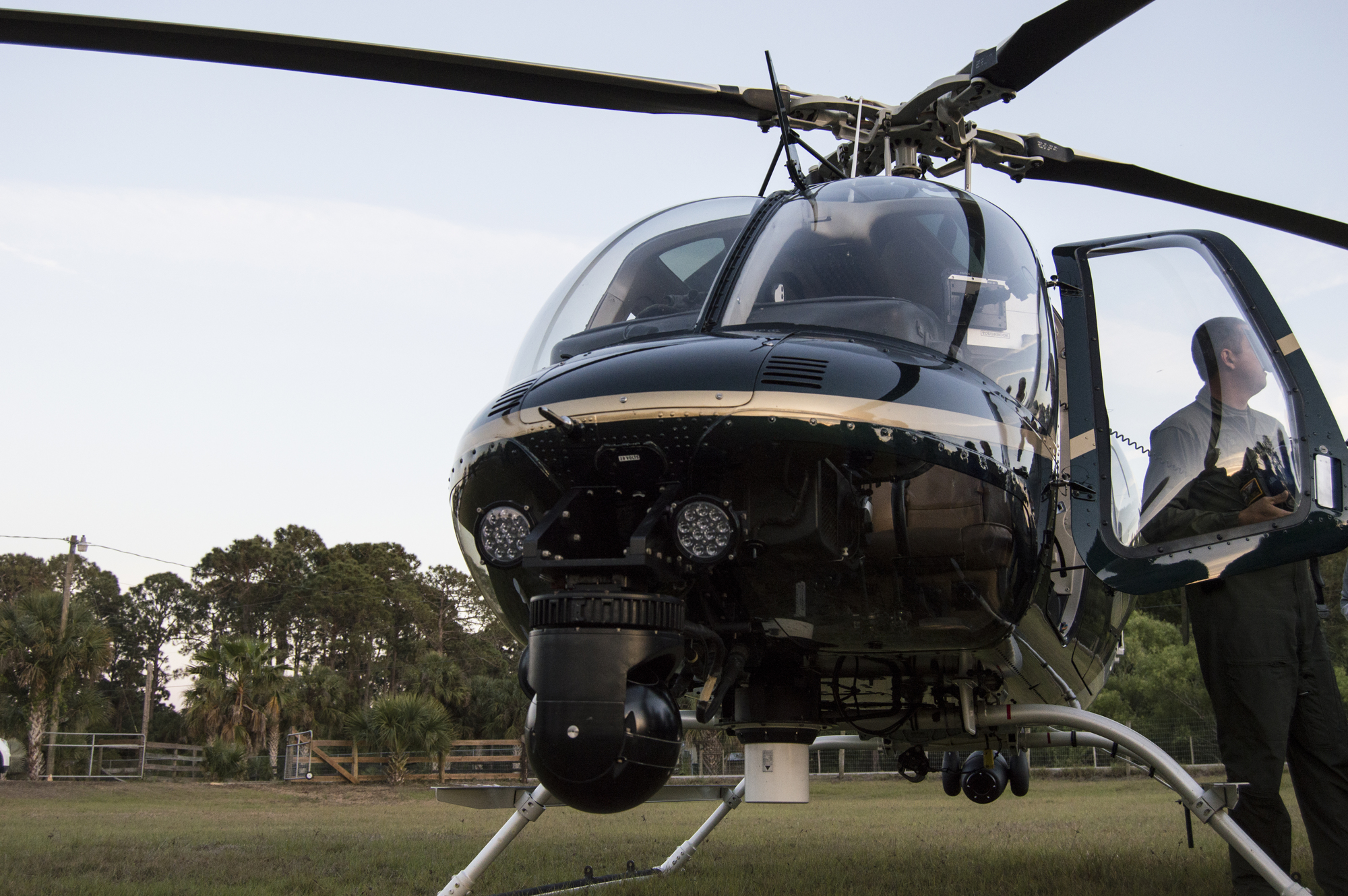 The helicopter is equipped with cameras and search lights to make it a more efficient 