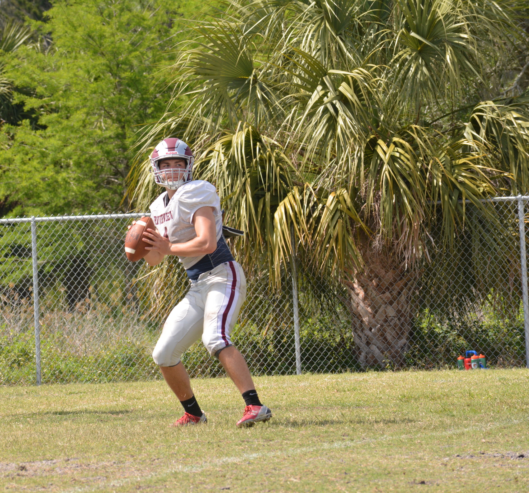 Riverview quarterback Shaun White launches a pass in spring practice.