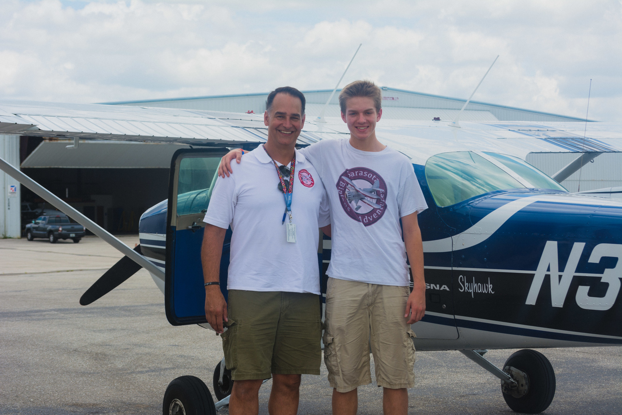 Luke King with his father and flight instructor, Brian. 