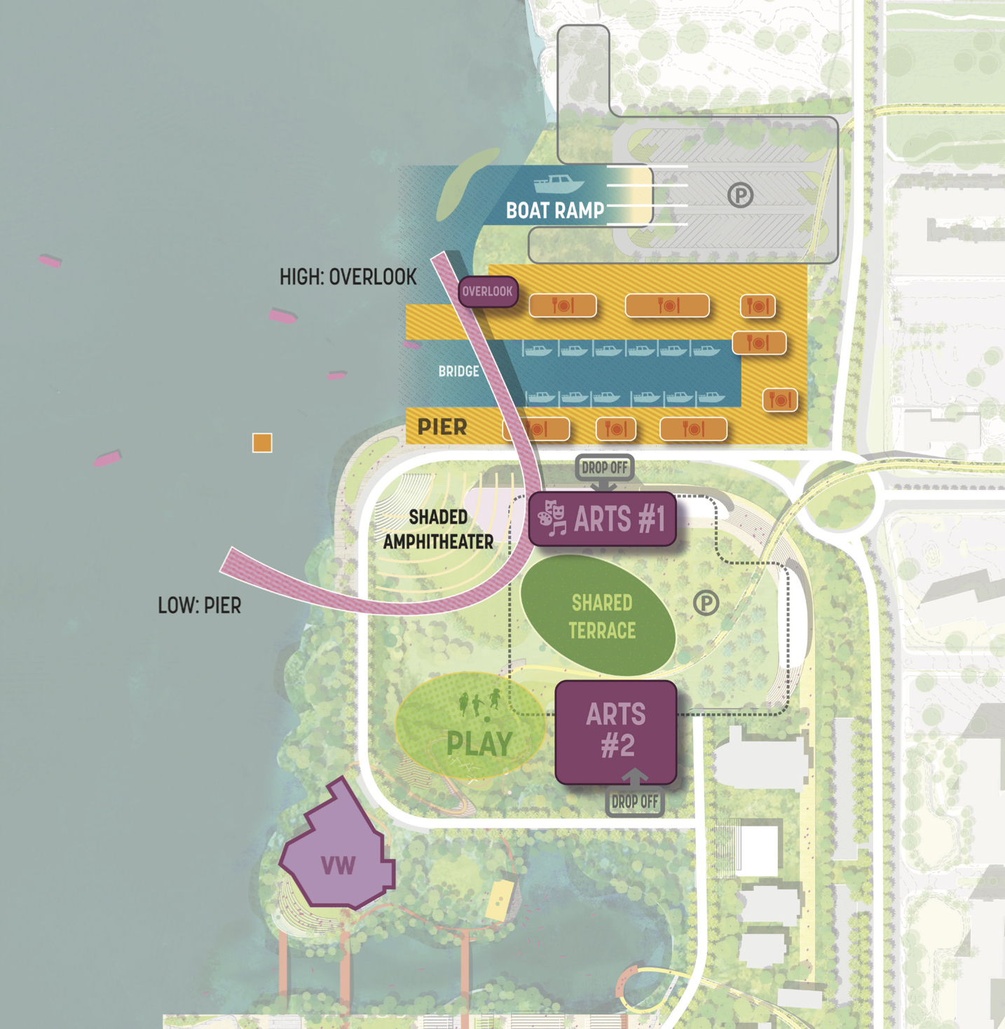 Based on survey results, The Bay is using the above concept as its preferred vision for the northern end of the bayfront site.
