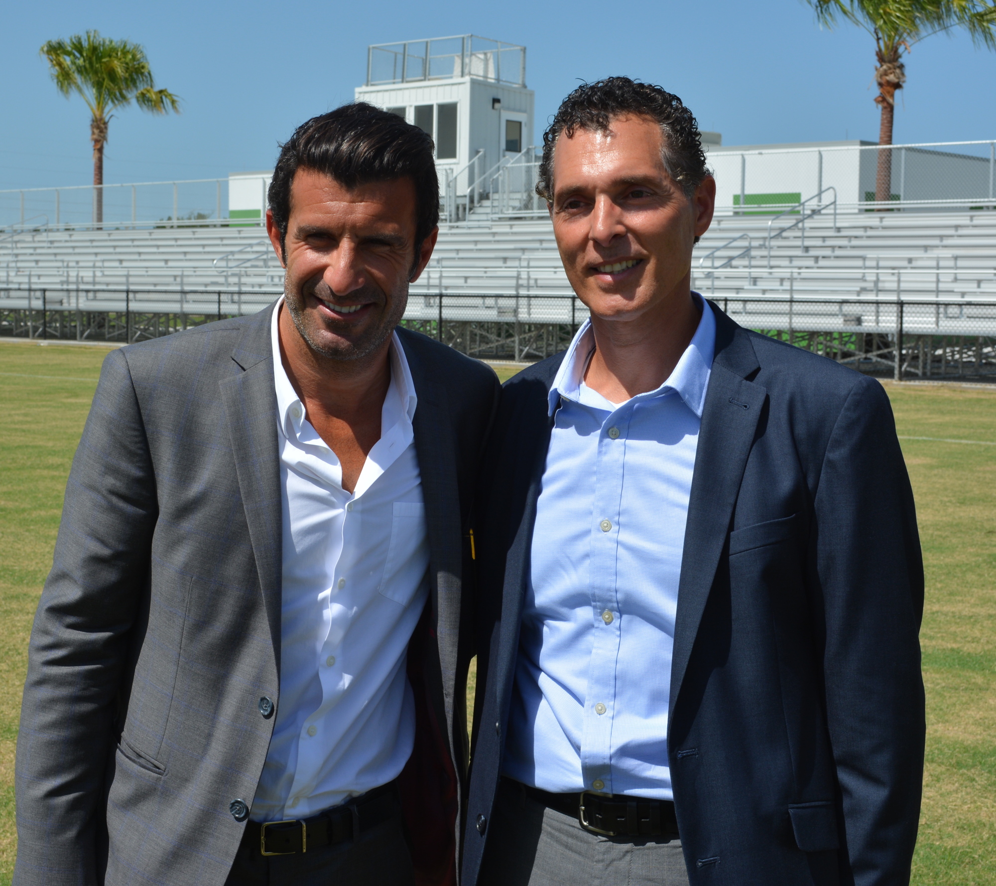Luis Figo and Antonio Saviano, director of sports at Premier Sports Campus. Photo by Jay Heater.