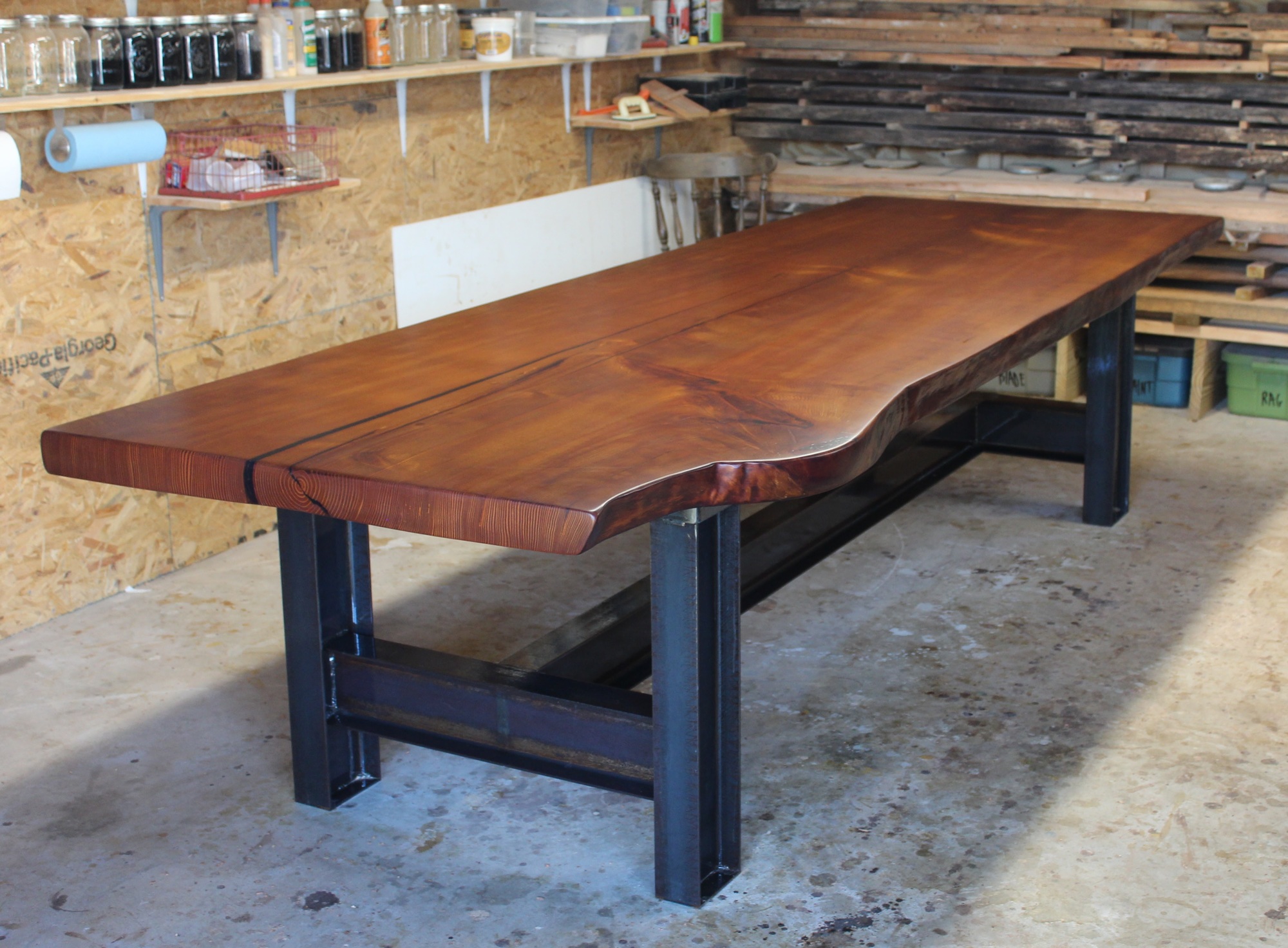 Tremblay enjoys working large-scale, like this 12-foot harvest table.