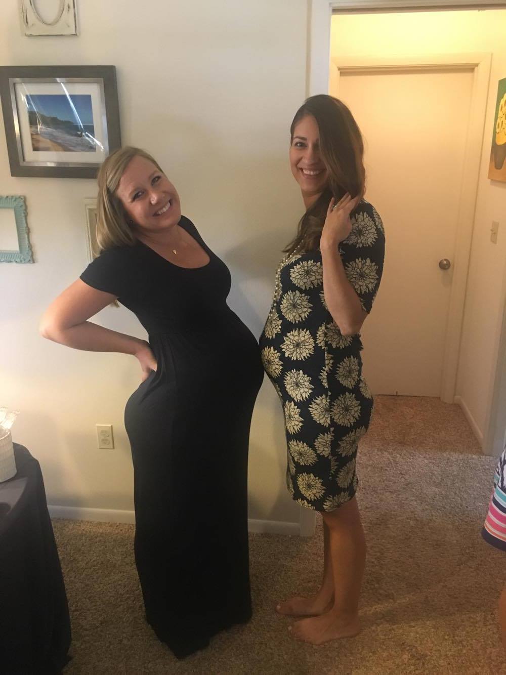 The moms-to-be Michelle McSwain and Jaclyn Campbell proudly show off their baby bellies at 